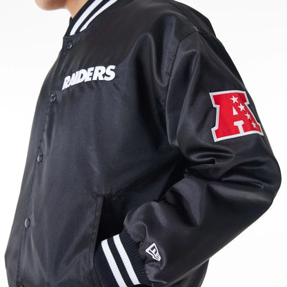 The Male model is wearing Las Vegas Raiders NFL Black Satin Bomber Jacket  5