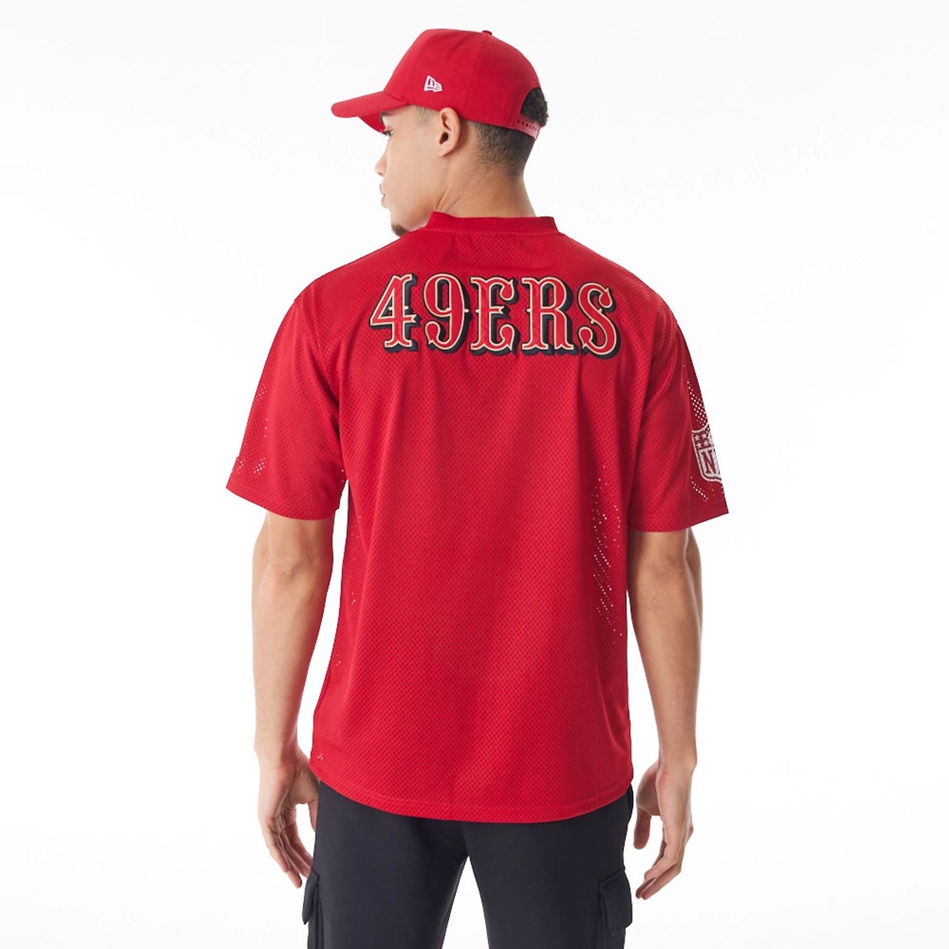 The Male model is wearing San Francisco 49ers NFL Mesh Red Jersey  5