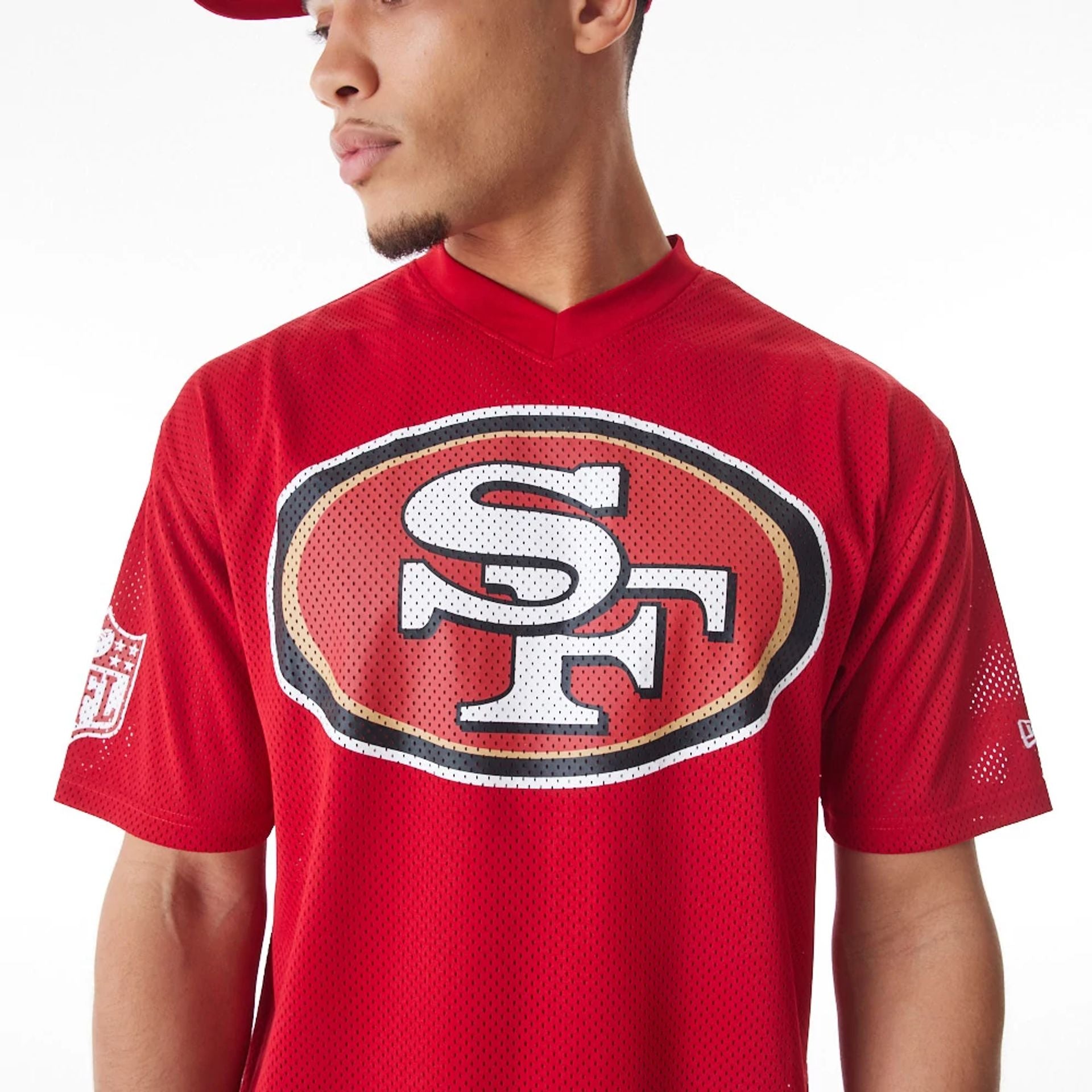 The Male model is wearing San Francisco 49ers NFL Mesh Red Jersey  8