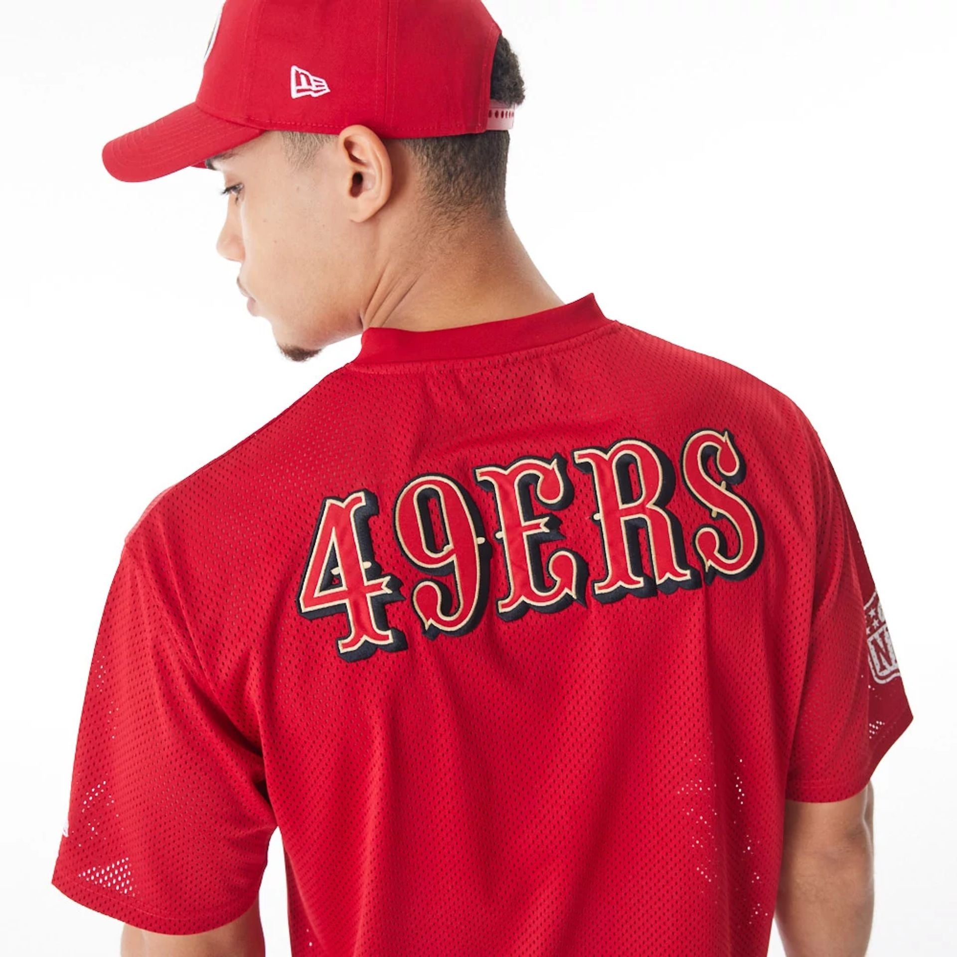 The Male model is wearing San Francisco 49ers NFL Mesh Red Jersey  4