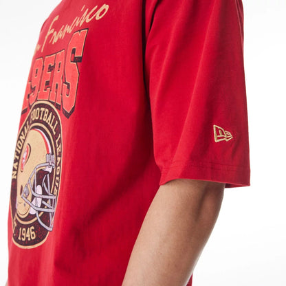 The Male model is wearing San Francisco 49ers NFL Helmet Graphic Red Oversized T-Shirt  6