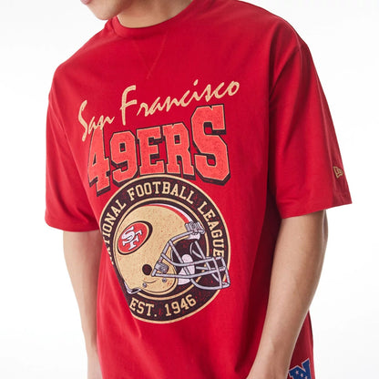 The Male model is wearing San Francisco 49ers NFL Helmet Graphic Red Oversized T-Shirt  4