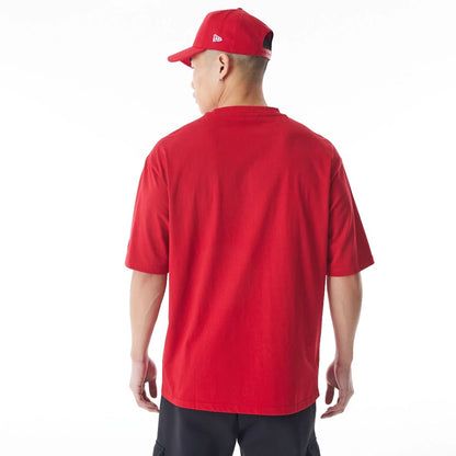 The Male model is wearing San Francisco 49ers NFL Helmet Graphic Red Oversized T-Shirt  2