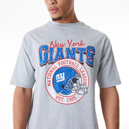 The Male model is wearing New York Giants NFL Helmet Graphic Grey Oversized T-Shirt  6