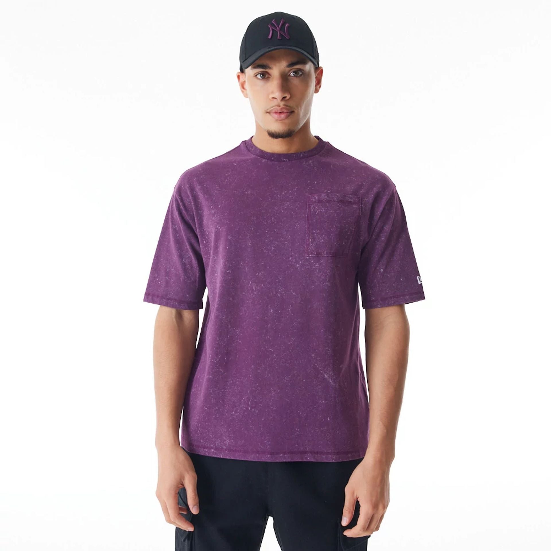 The Male model is wearing  New Era Wash Dark Purple Oversized T-Shirt  1