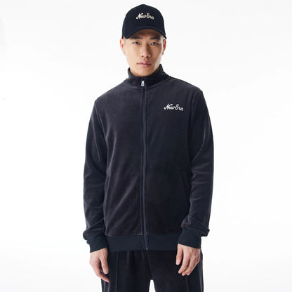 The Male model is wearing  New Era Velour Black Track Jacket  2