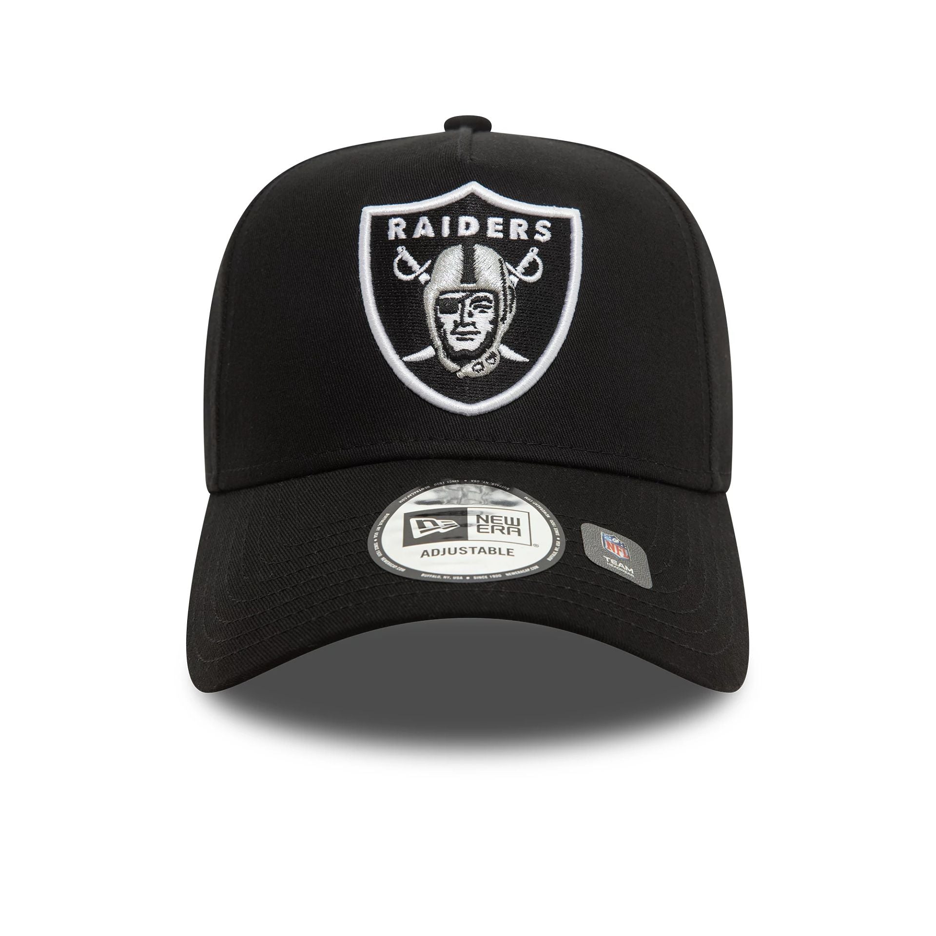 This is a Las Vegas Raiders Patch Black 9FORTY E-Frame Trucker Cap 2