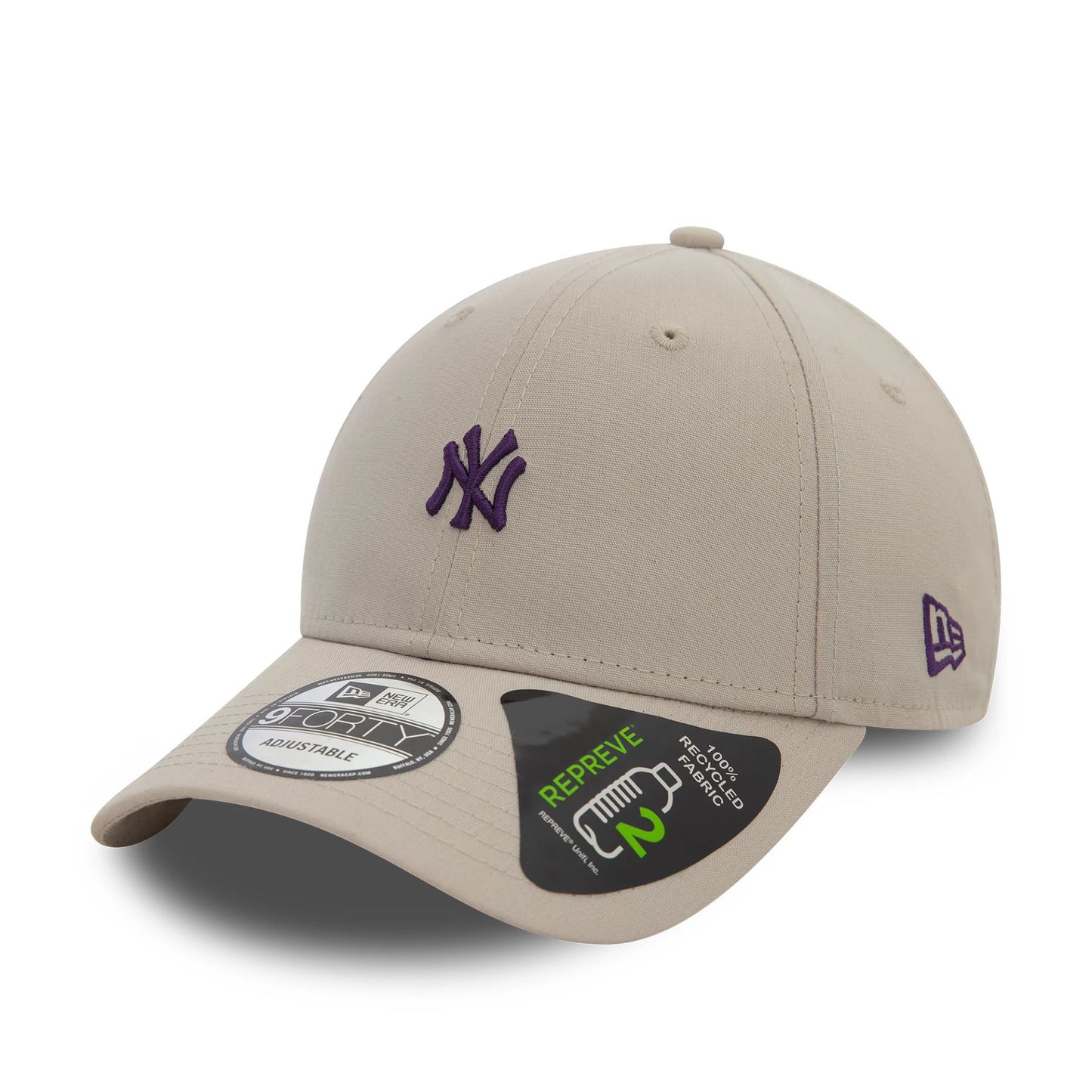 This is a New York Yankees Repreve® Mini Logo Light Beige 9FORTY Adjustable Cap 1