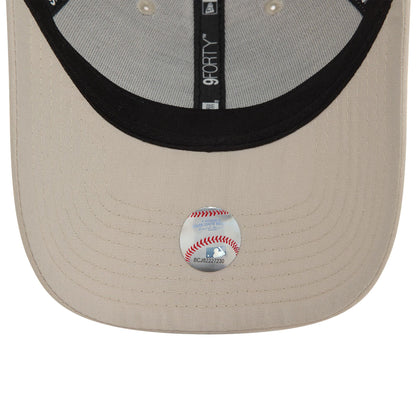 This is a New York Yankees Repreve® Mini Logo Light Beige 9FORTY Adjustable Cap 5