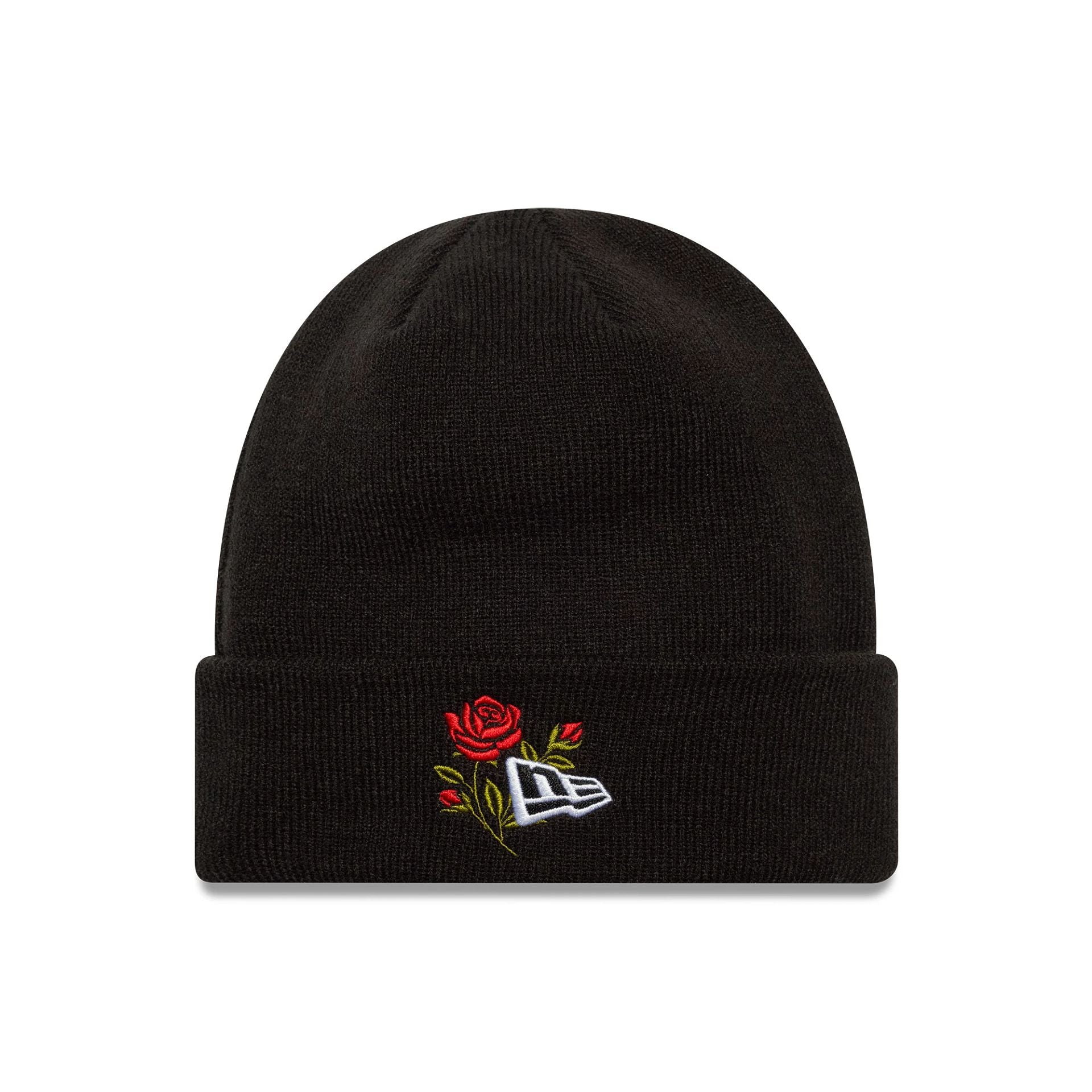 This is a  New Era Rose Icon Black Cuff Knit Beanie Hat 1