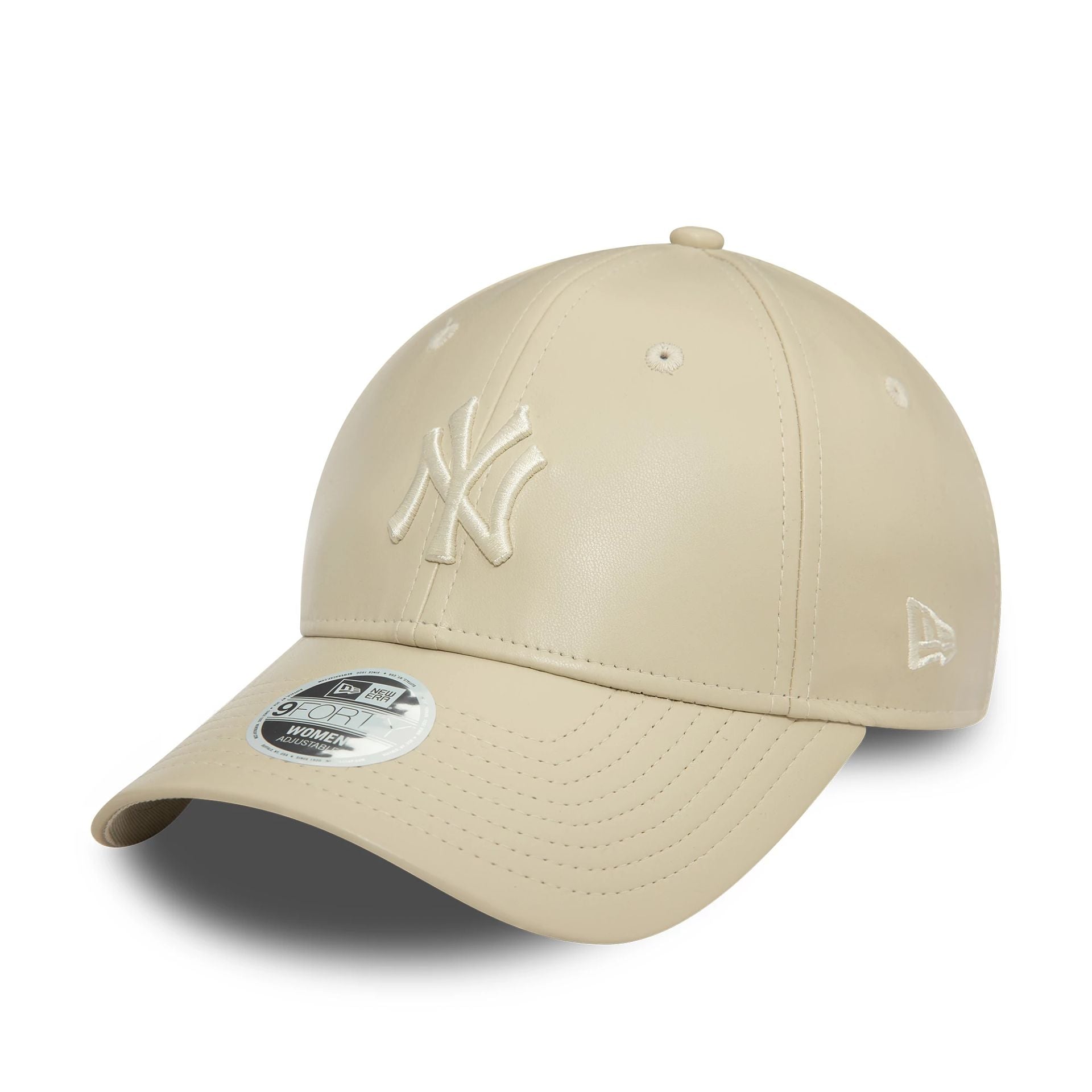 This is a New York Yankees Womens Midi PU Light Beige 9FORTY Adjustable Cap 1