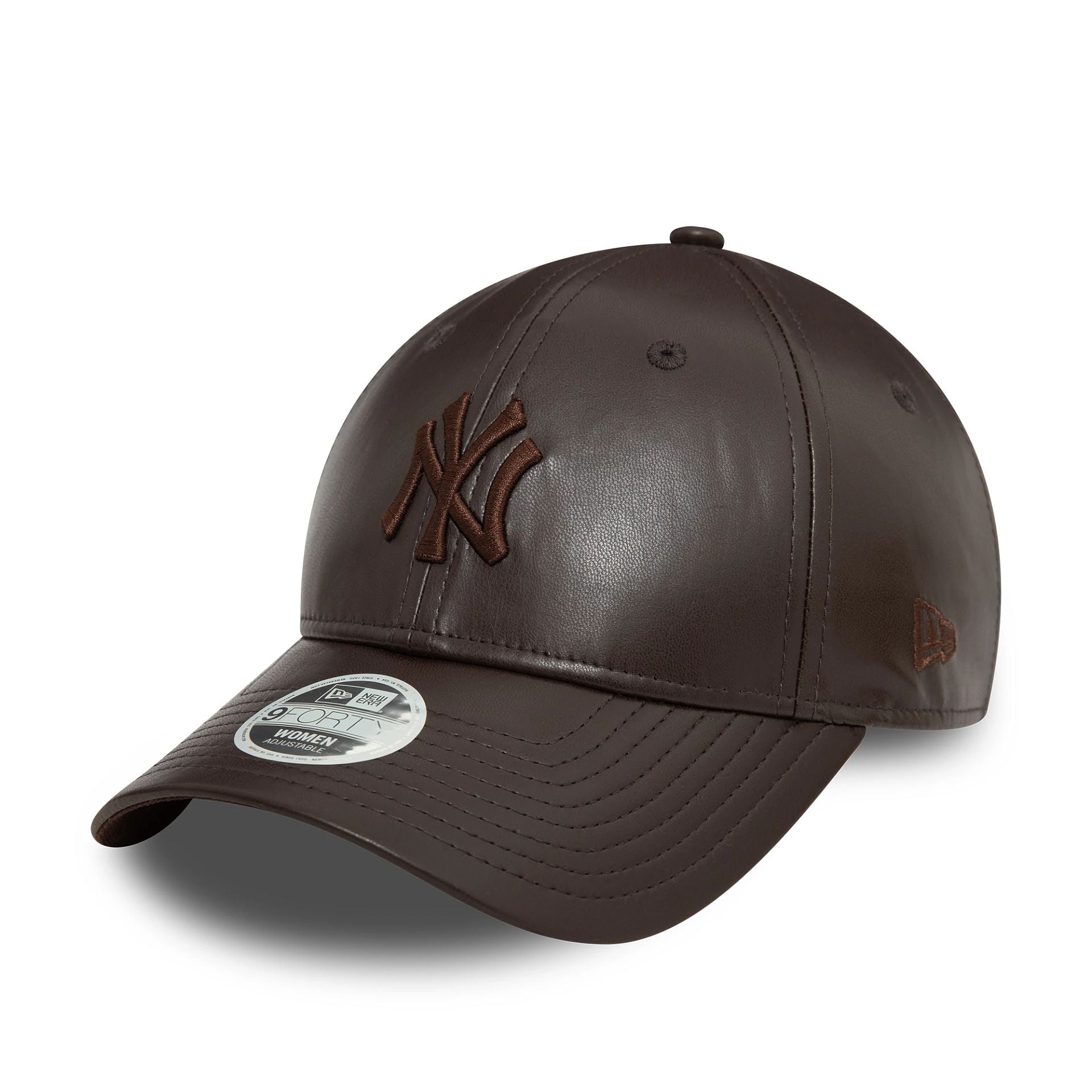 This is a New York Yankees Womens Midi PU Dark Brown 9FORTY Adjustable Cap 1