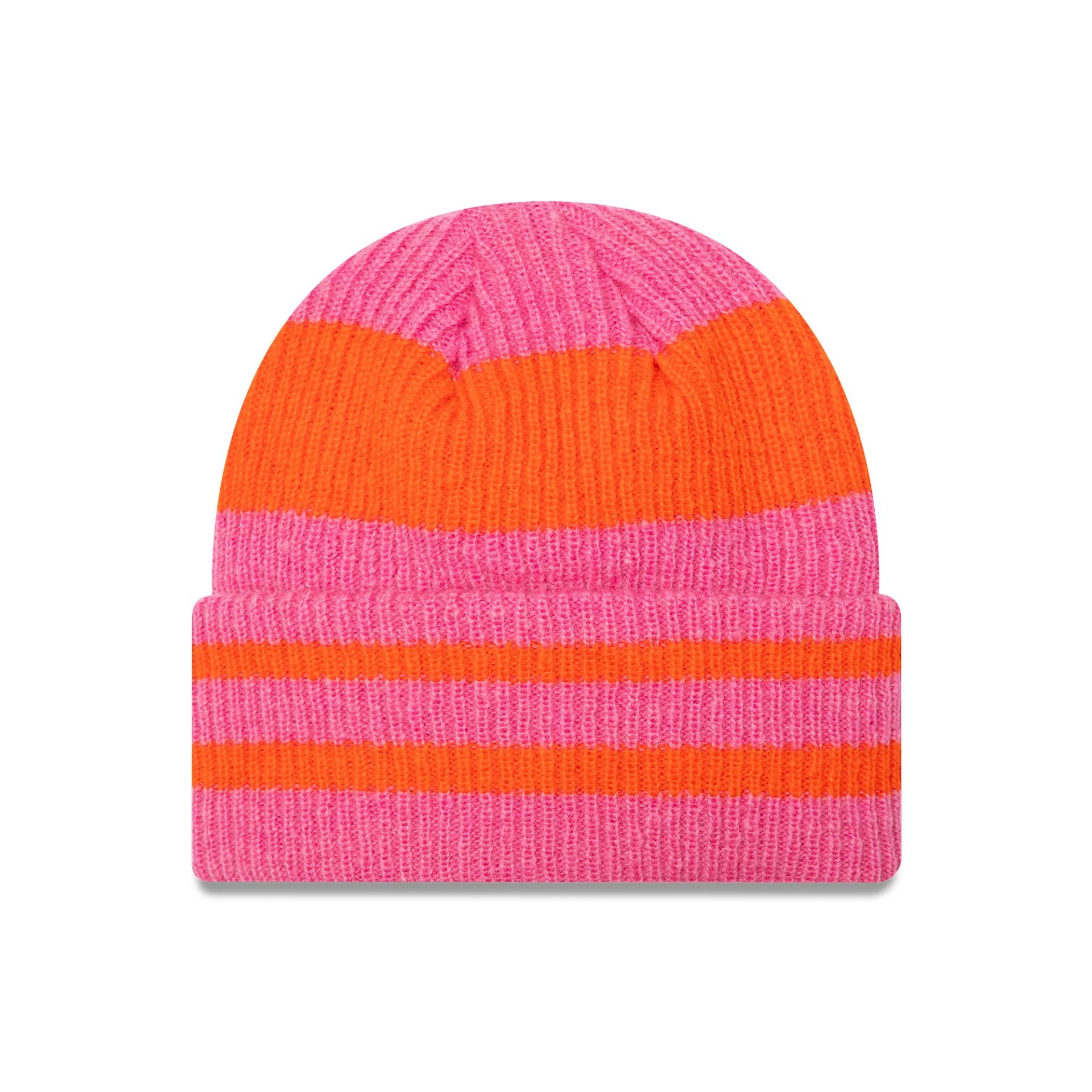 This is a  Womens New Era Stripe Pastel Pink Cuff Knit Beanie Hat 2