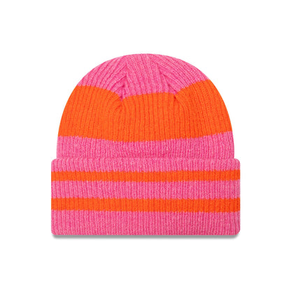 This is a  Womens New Era Stripe Pastel Pink Cuff Knit Beanie Hat 2