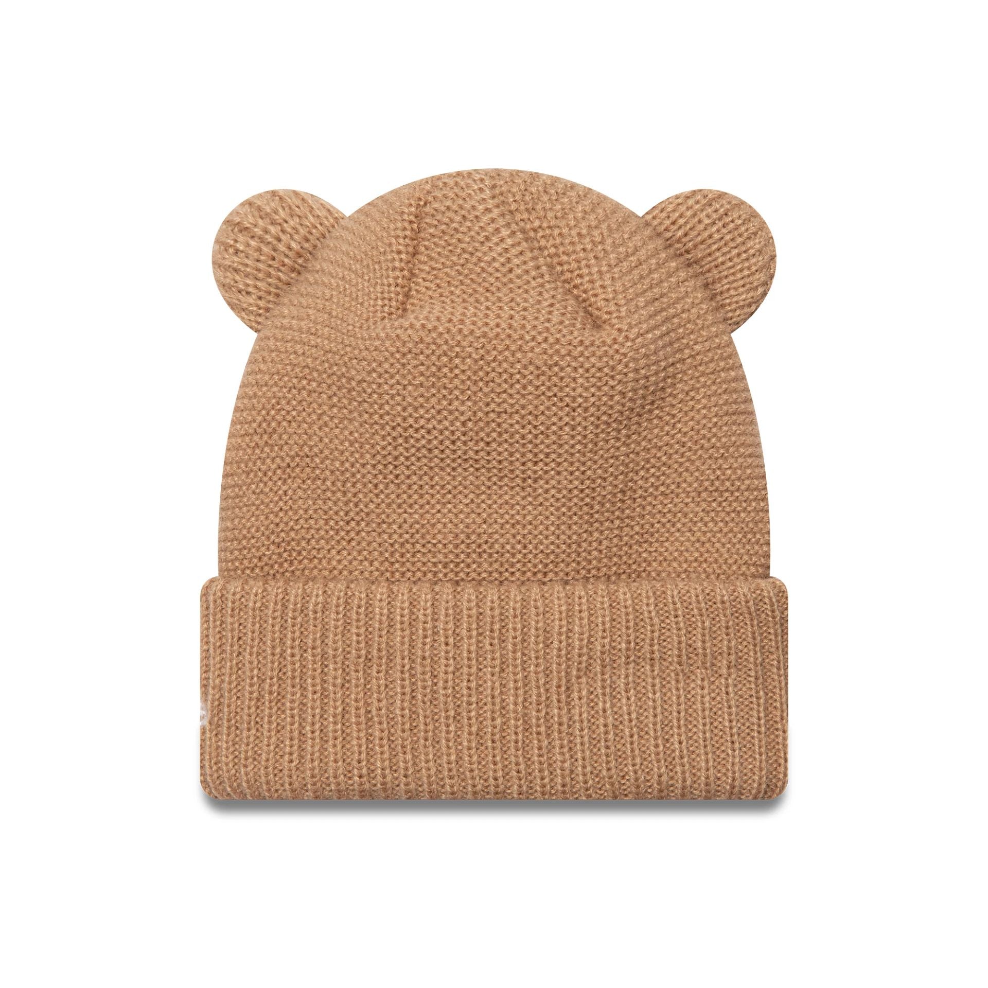 This is a  Toddler New Era Teddy Bear Ears Beige Cuff Knit Beanie Hat 2