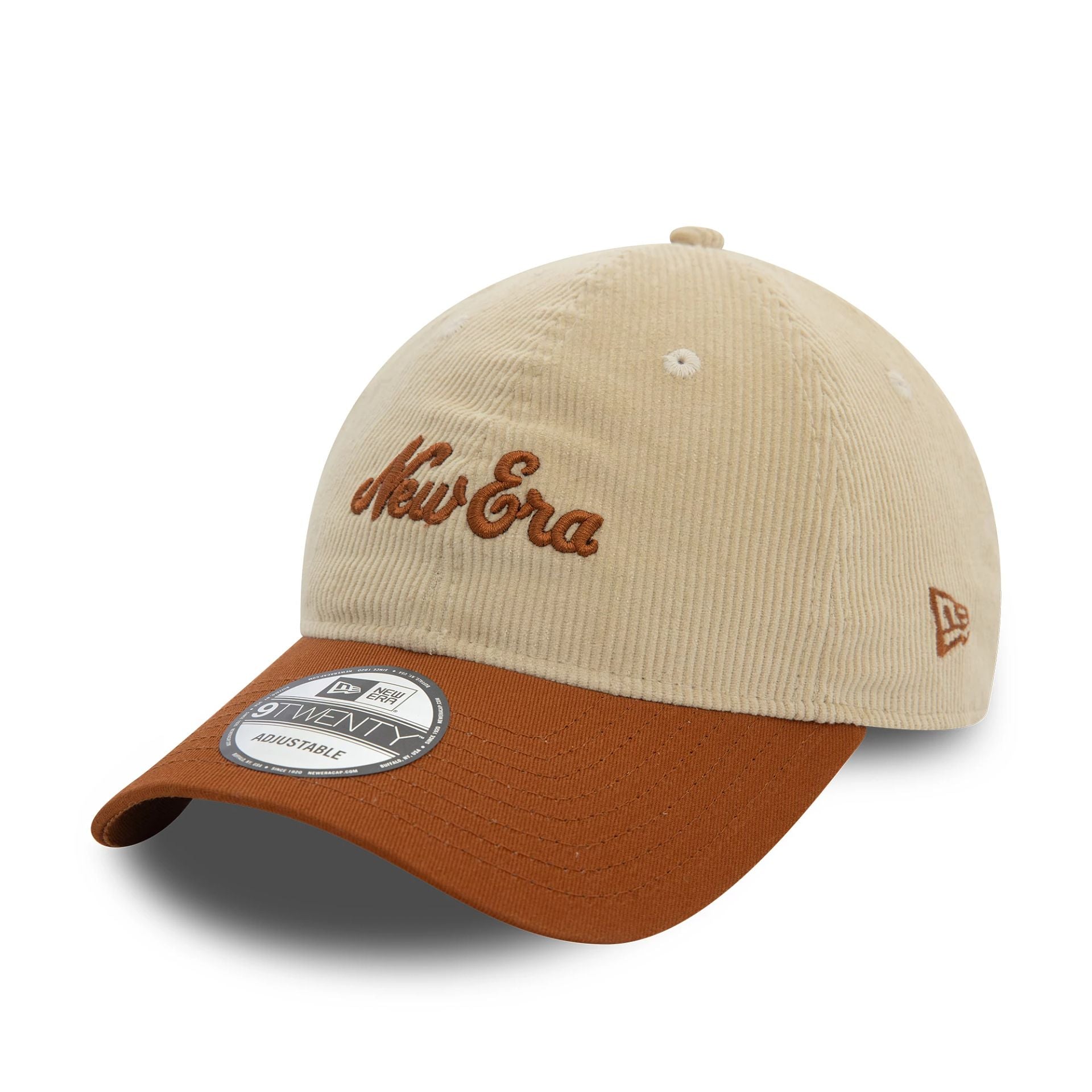 This is a  New Era Script Cord Light Beige 9TWENTY Adjustable Cap 1