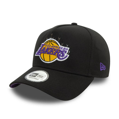 This is a LA Lakers NBA Flame Black 9FORTY E-Frame Trucker Cap 1