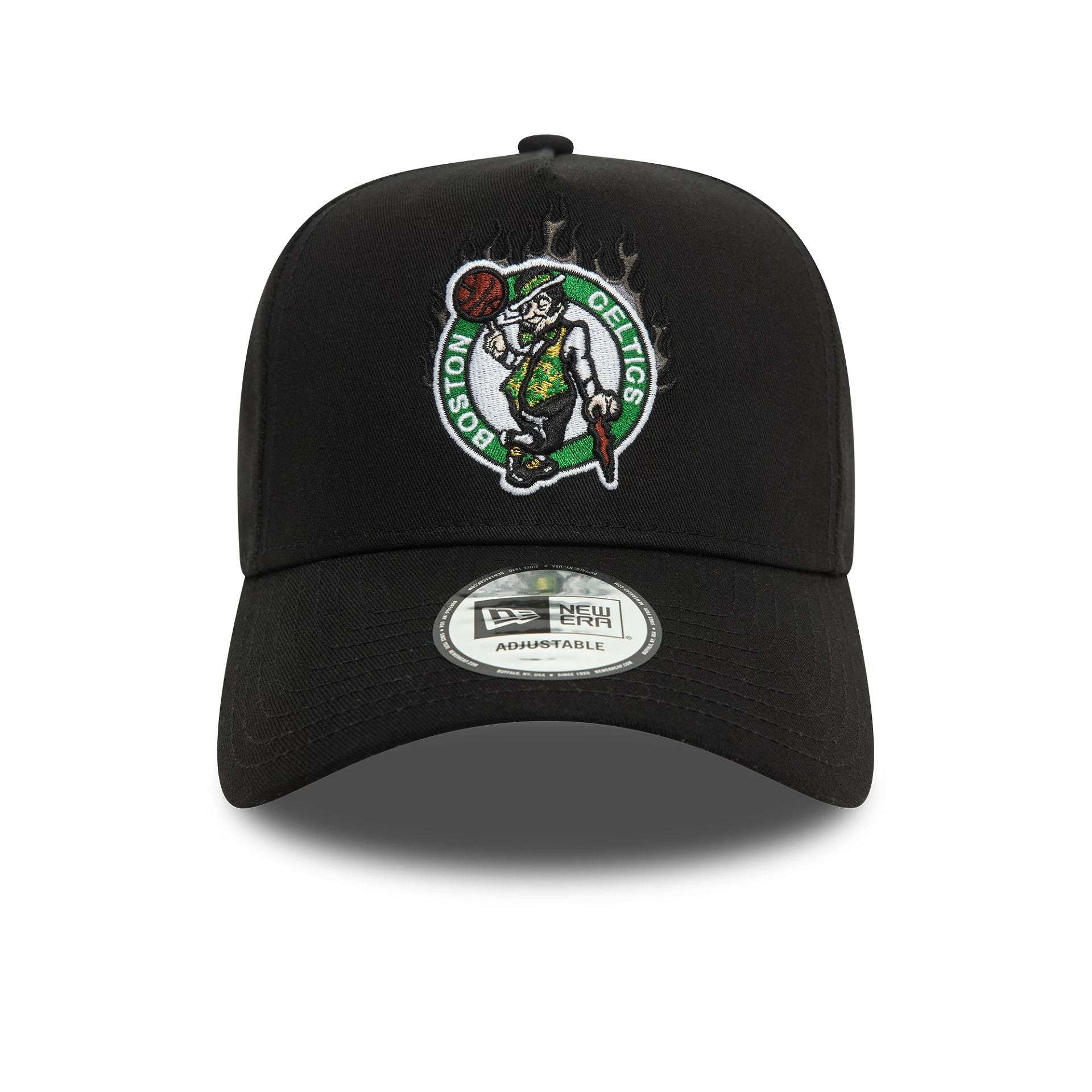 This is a Boston Celtics NBA Flame Black 9FORTY E-Frame Trucker Cap 2