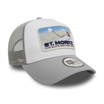 This is a  New Era St. Moritz Ski Patch Grey 9FORTY A-Frame Trucker Cap 3