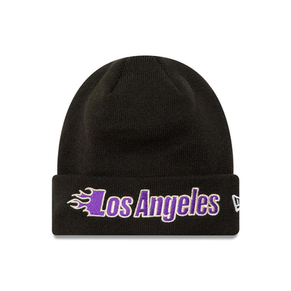 This is a LA Lakers NBA Metallic Black Cuff Knit Beanie Hat 1