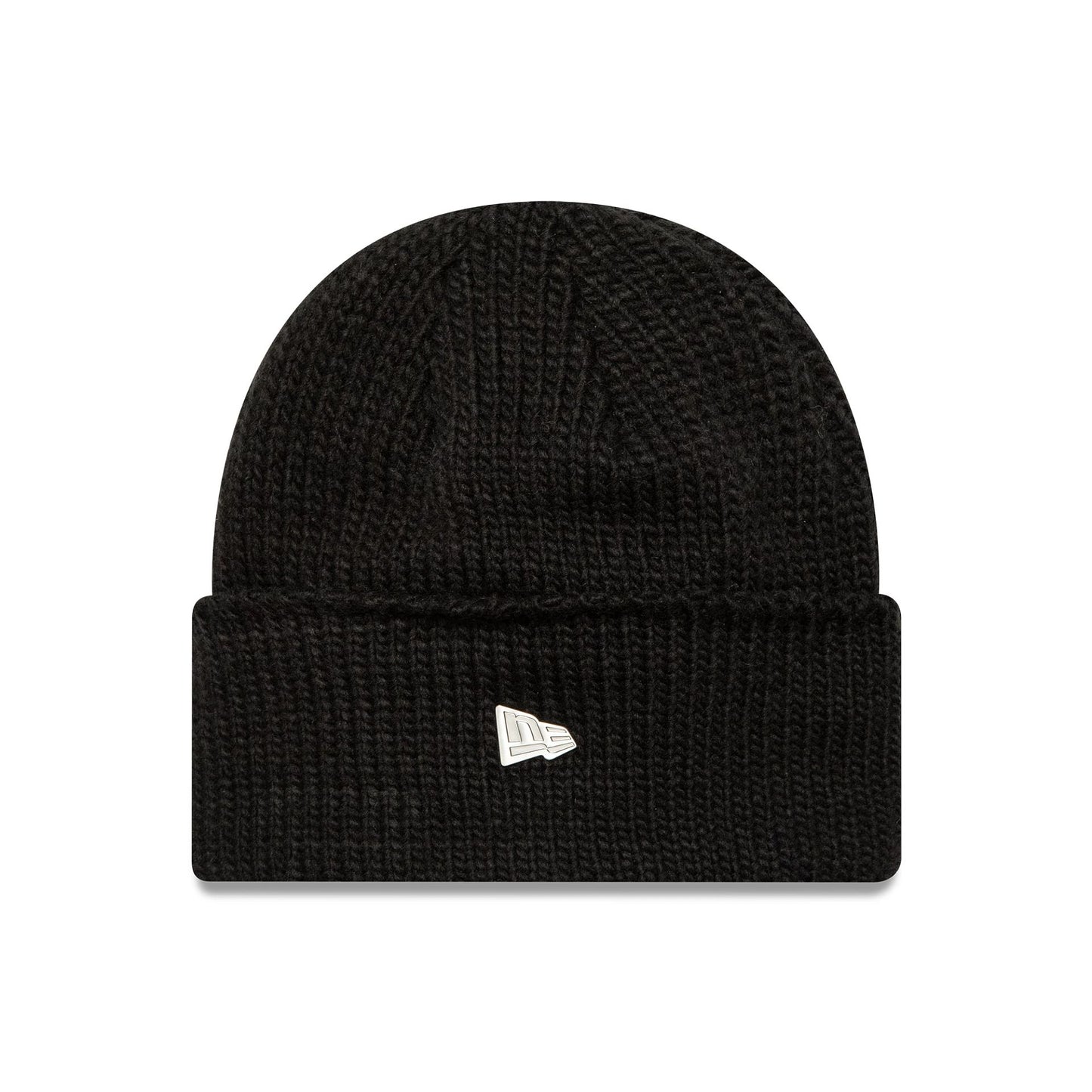 This is a  New Era Metal Pin Black Wide Cuff Knit Beanie Hat 1