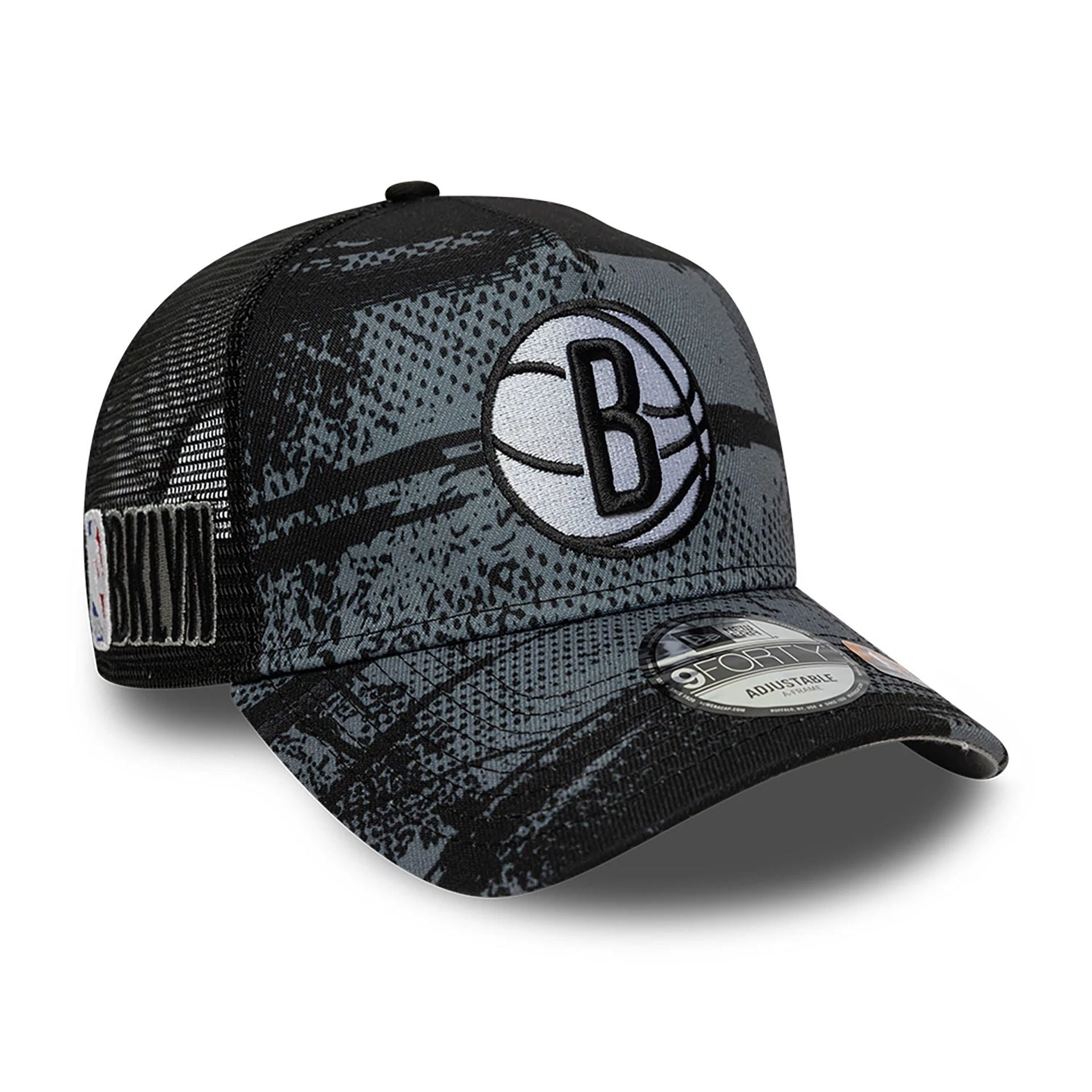 This is a Brooklyn Nets NBA Tip Off Charcoal 9FORTY A-Frame Adjustable Cap 1