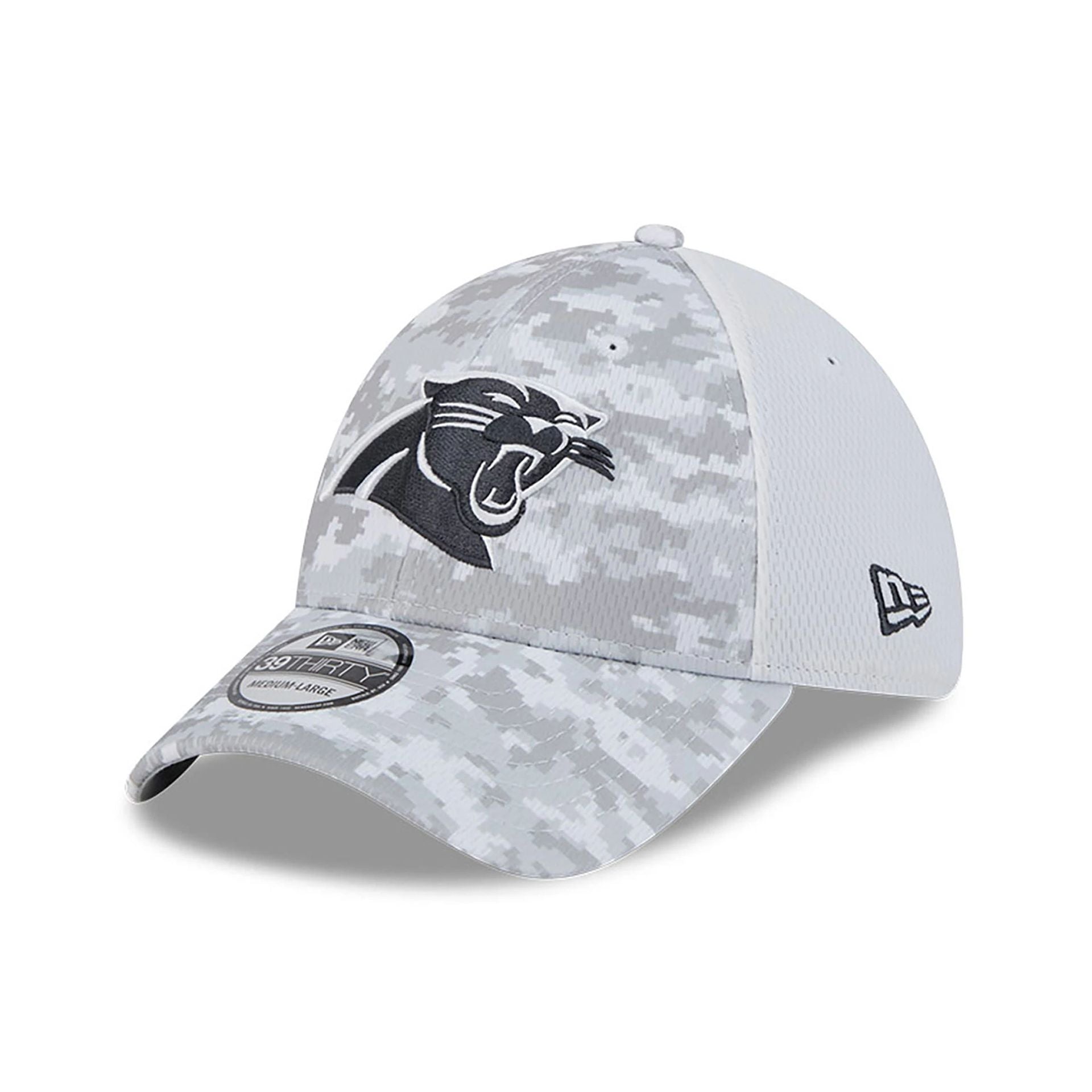 This is a Carolina Panthers NFL Salute To Service 2024 White 39THIRTY Stretch Fit Cap 4