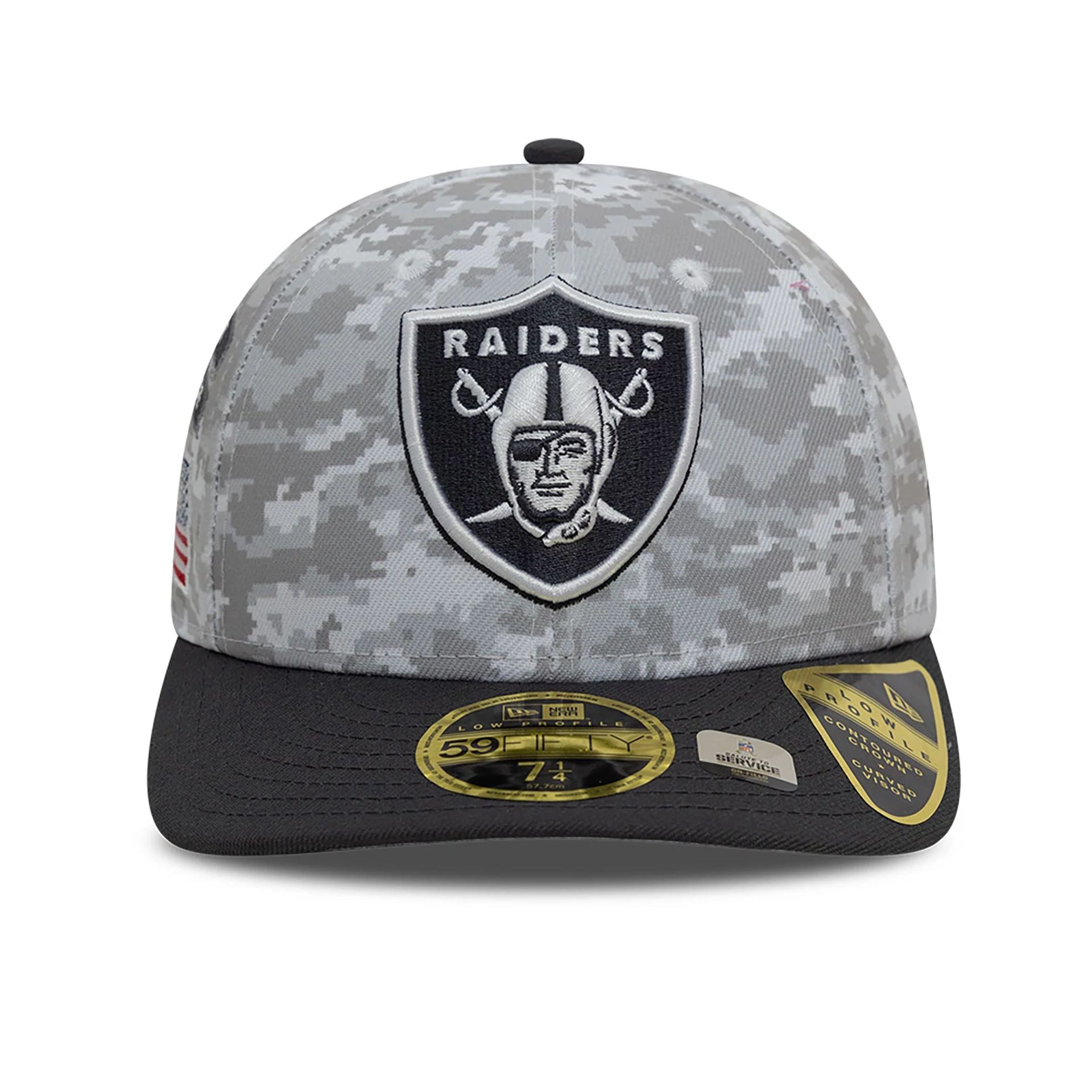 This is a Las Vegas Raiders NFL Salute To Service 2024 Charcoal Low Profile 59FIFTY Fitted Cap 3