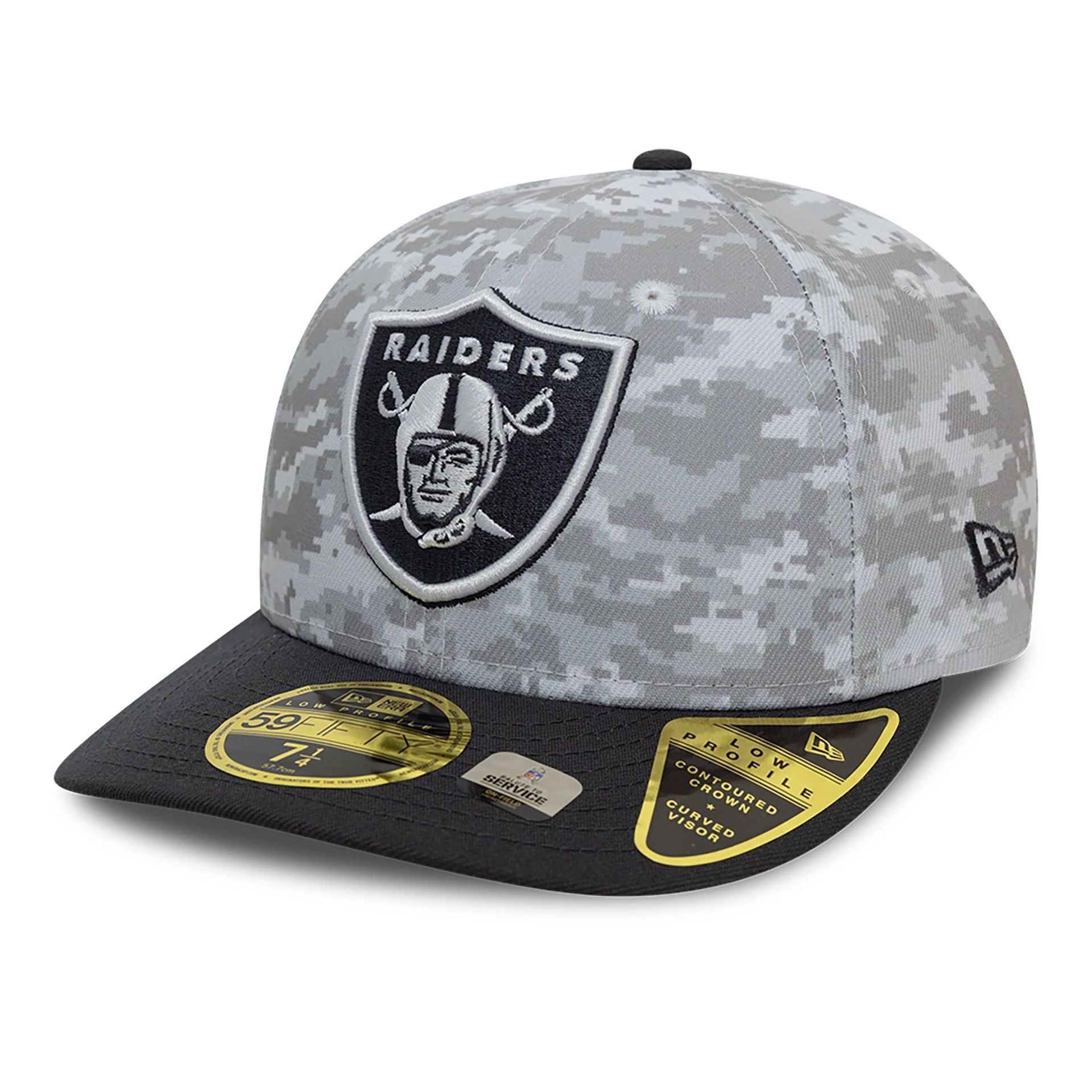 This is a Las Vegas Raiders NFL Salute To Service 2024 Charcoal Low Profile 59FIFTY Fitted Cap 4