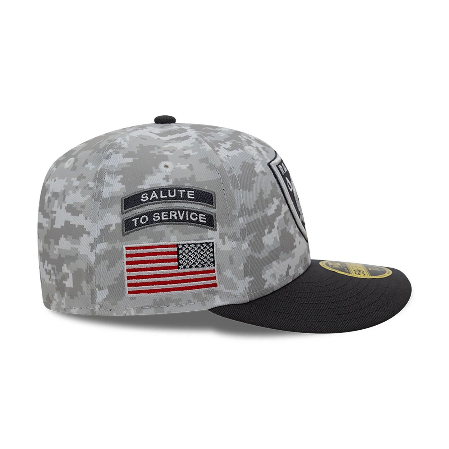 This is a Las Vegas Raiders NFL Salute To Service 2024 Charcoal Low Profile 59FIFTY Fitted Cap 6