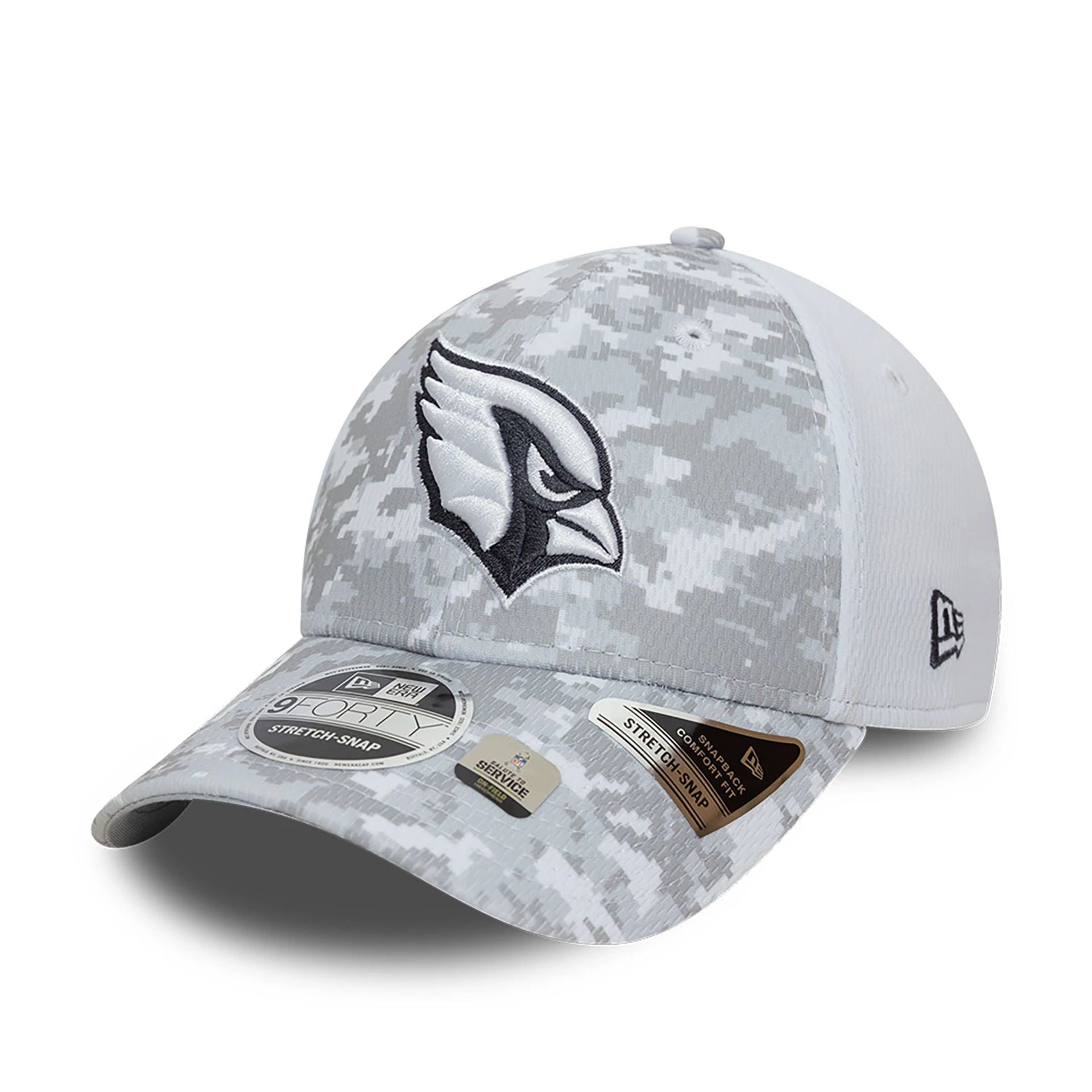 This is a Arizona Cardinals NFL Salute To Service 2024 White 9FORTY Stretch Snap Adjustable Cap 4