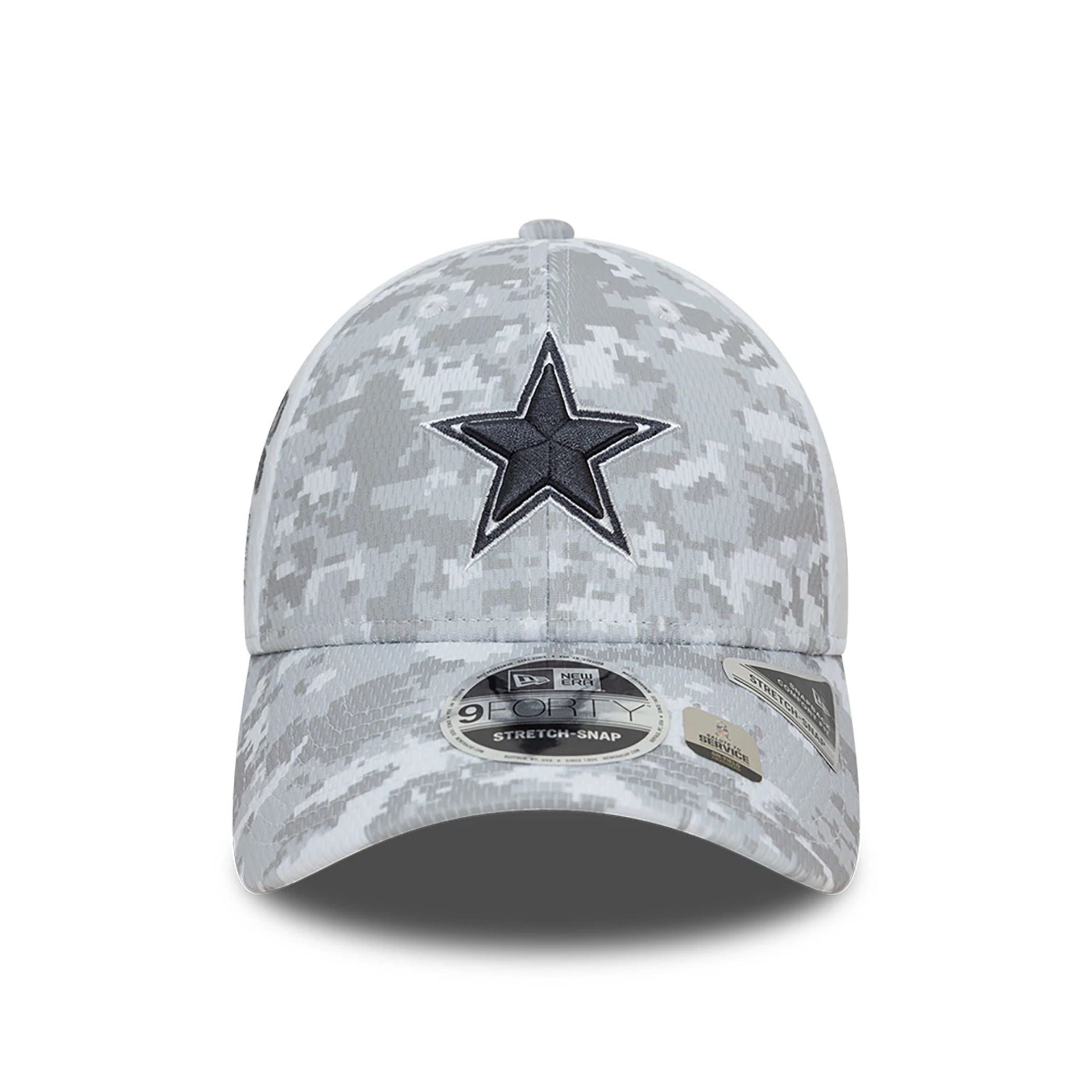 This is a Dallas Cowboys NFL Salute To Service 2024 White 9FORTY Stretch Snap Adjustable Cap 3