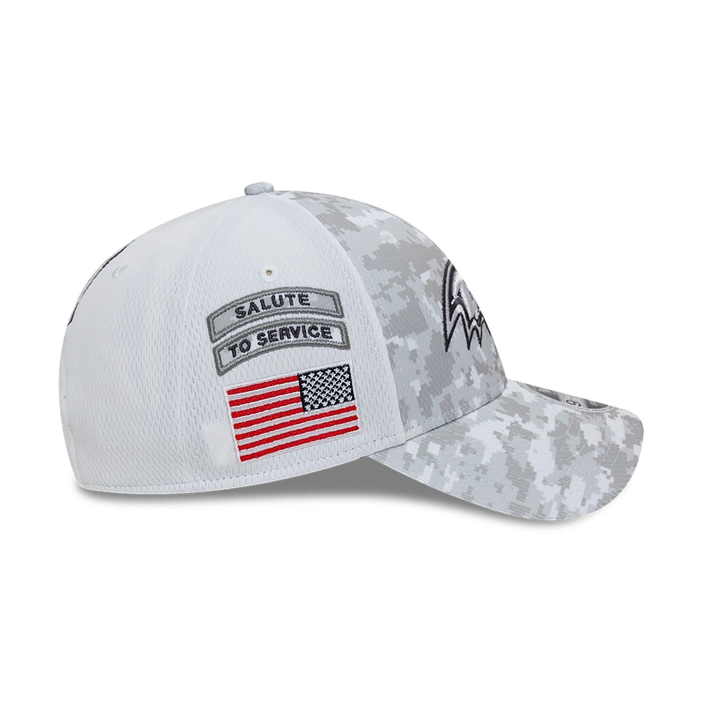 This is a Baltimore Ravens NFL Salute To Service 2024 White 9FORTY Stretch Snap Adjustable Cap 6