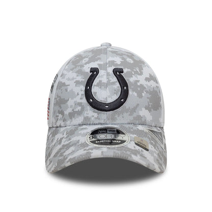 This is a Indianapolis Colts NFL Salute To Service 2024 White 9FORTY Stretch Snap Adjustable Cap 3