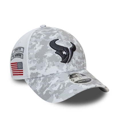 This is a Houston Texans NFL Salute To Service 2024 White 9FORTY Stretch Snap Adjustable Cap 1