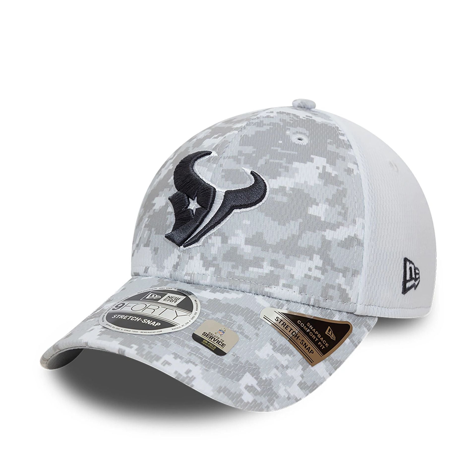 This is a Houston Texans NFL Salute To Service 2024 White 9FORTY Stretch Snap Adjustable Cap 4