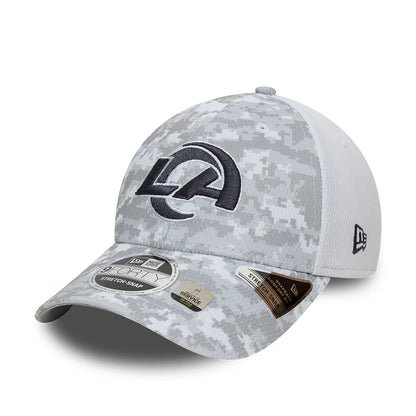 This is a LA Rams NFL Salute To Service 2024 White 9FORTY Stretch Snap Adjustable Cap 4