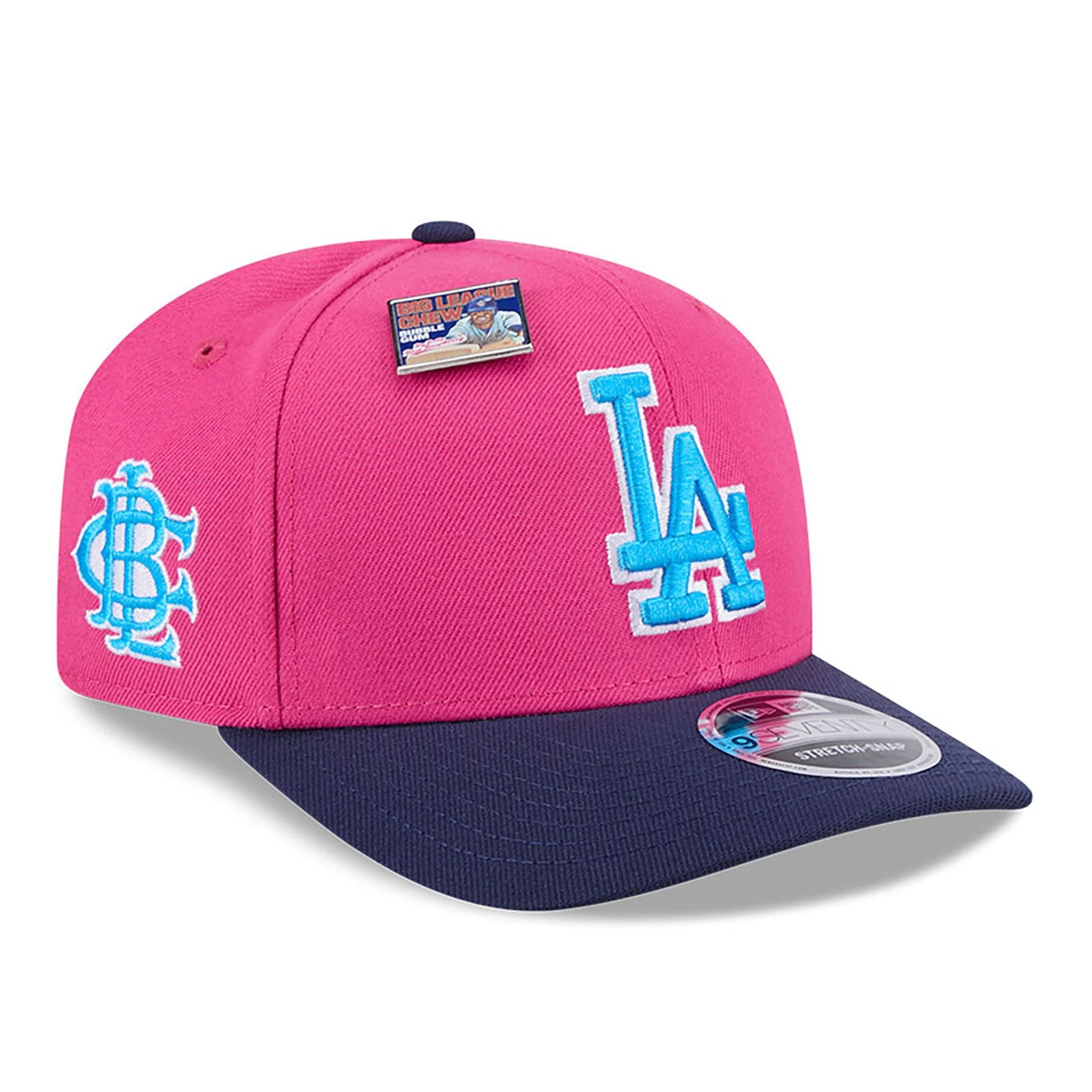 This is a LA Dodgers Big League Chew Dark Pink 9SEVENTY Stretch Snap Cap 1