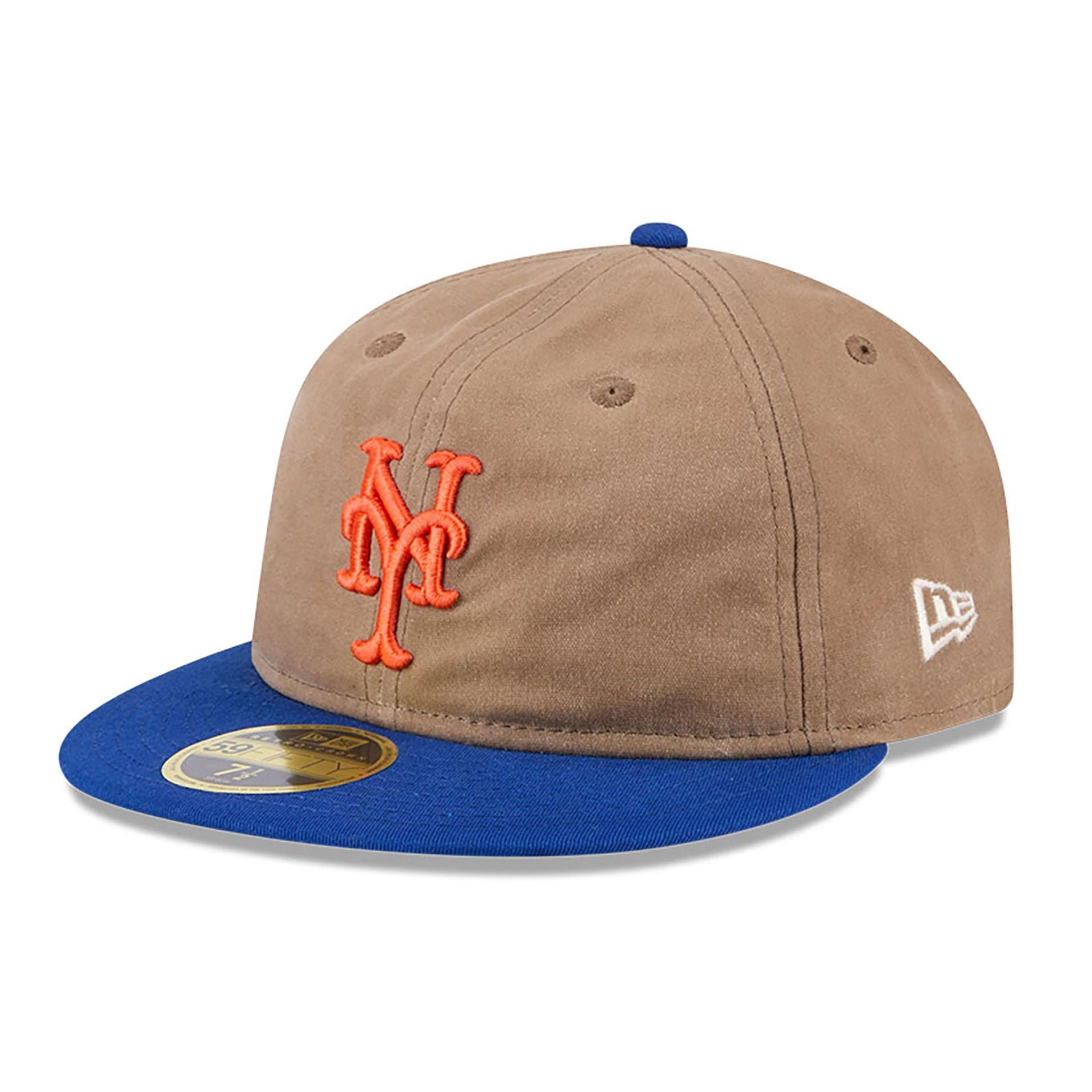 This is a New York Mets Wax Canvas Khaki Retro Crown 59FIFTY Fitted Cap 1