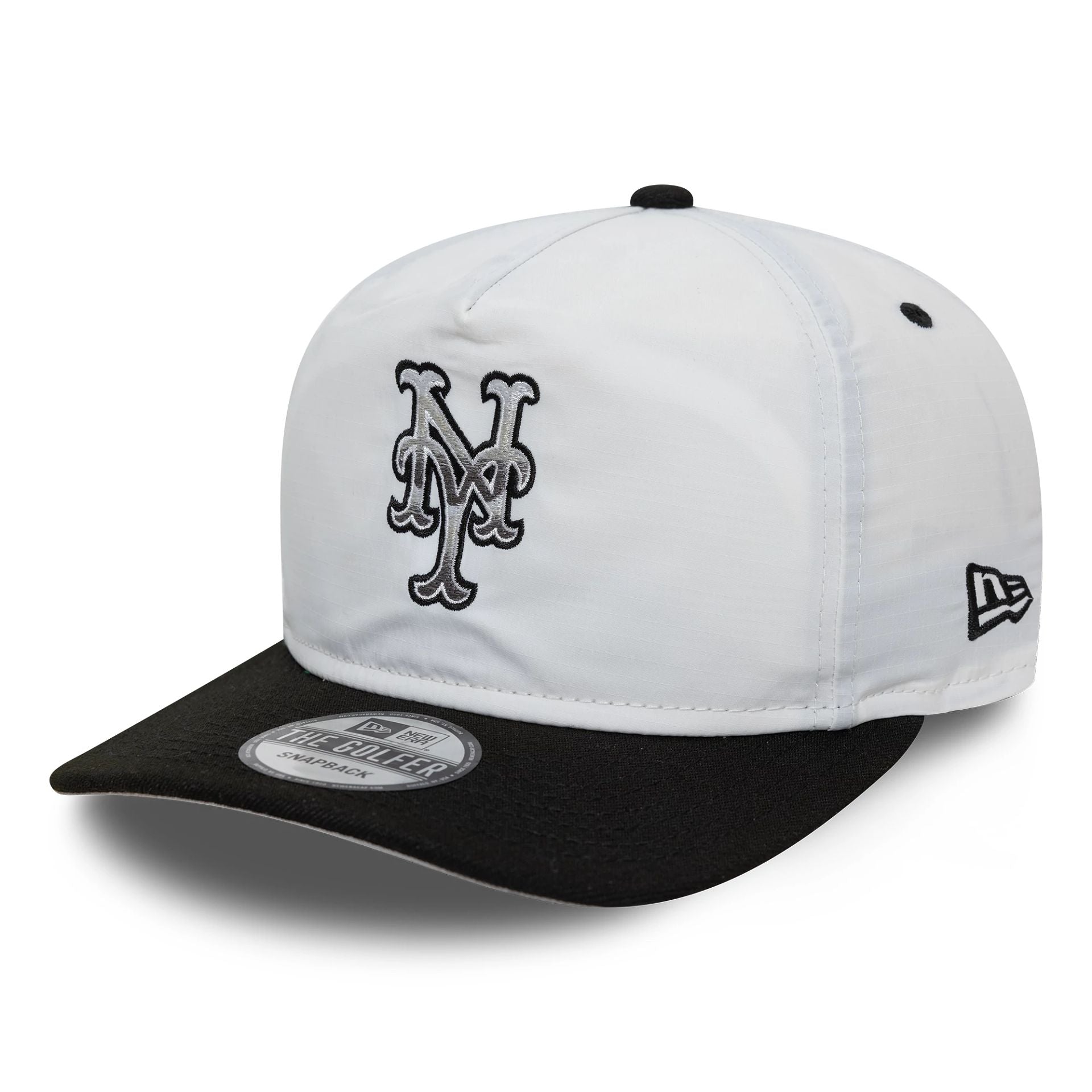 This is a New York Mets Chrome Logo White Golfer Snapback Cap 1