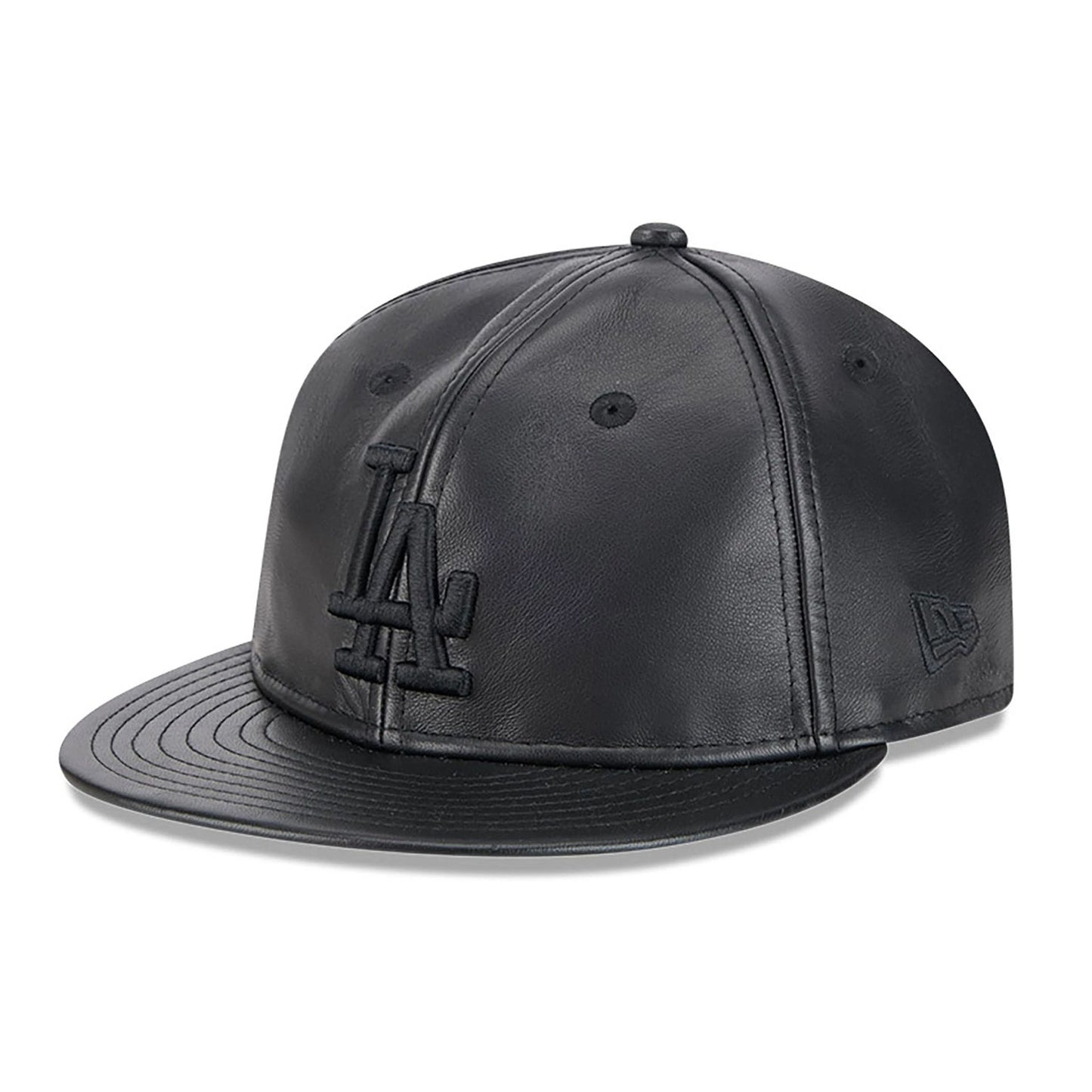 This is a LA Dodgers Genuine Leather Black Retro Crown 9FIFTY Strapback Cap 1