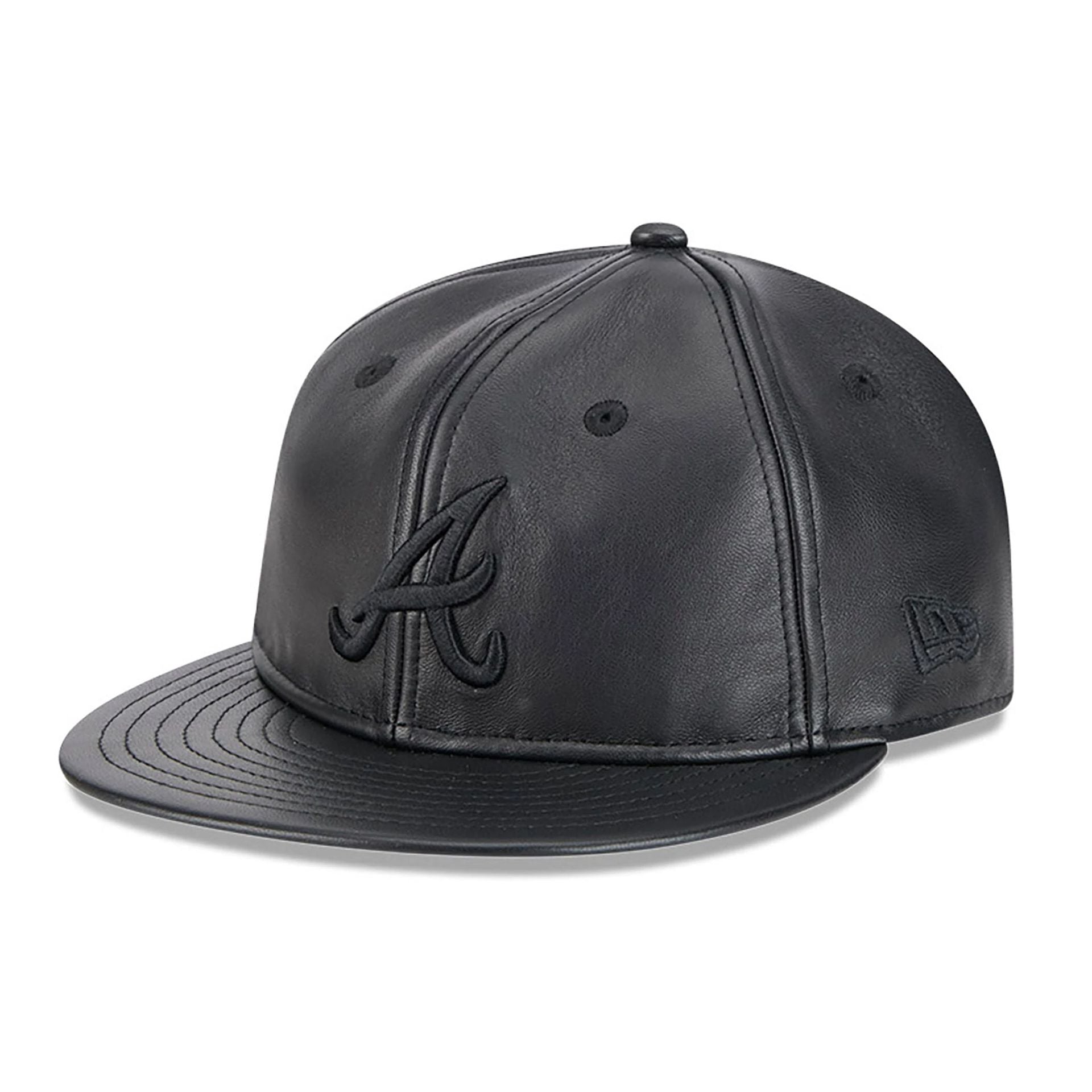 This is a Atlanta Braves Genuine Leather Black Retro Crown 9FIFTY Strapback Cap 1