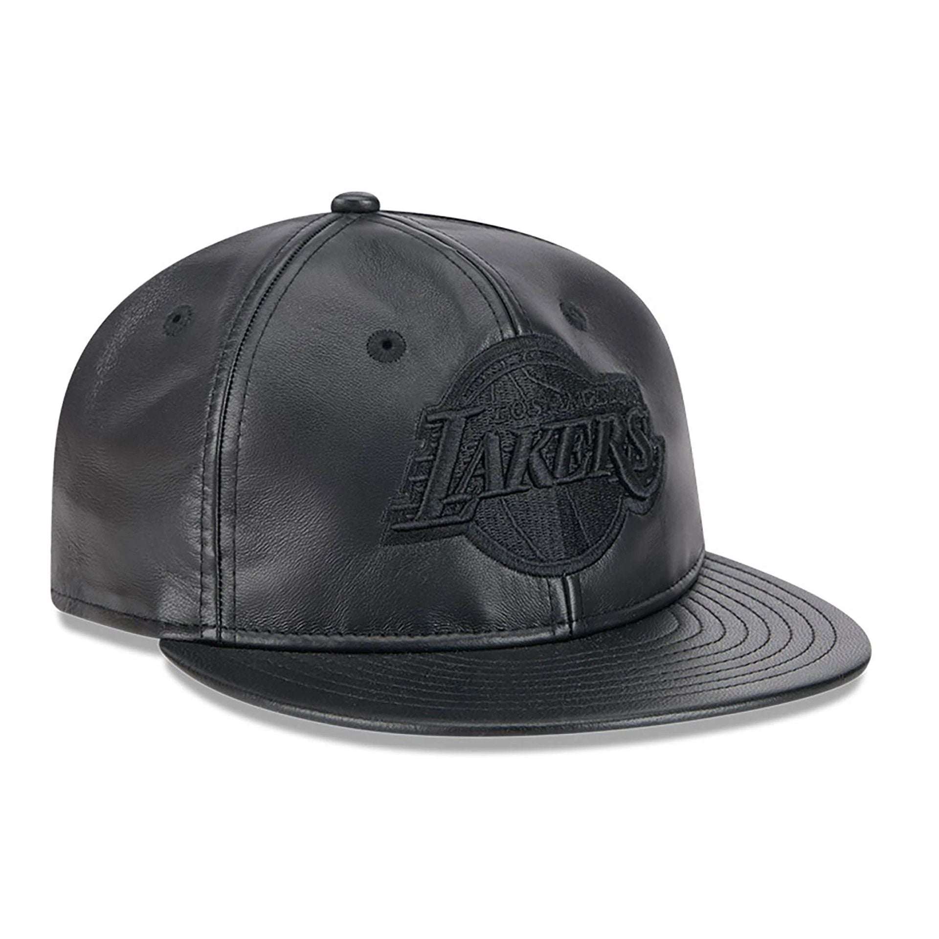 This is a LA Lakers Genuine Leather Black Retro Crown 9FIFTY Strapback Cap 4