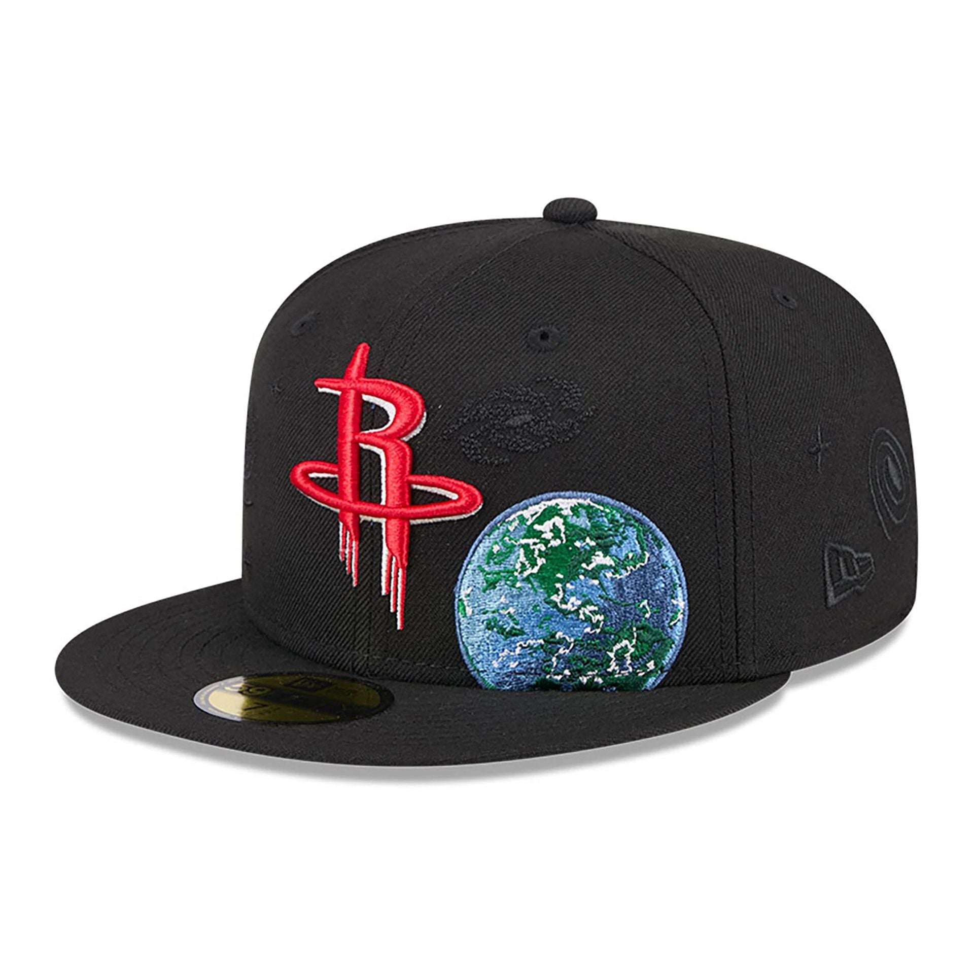 This is a Houston Rockets Global Black 59FIFTY Fitted Cap 1