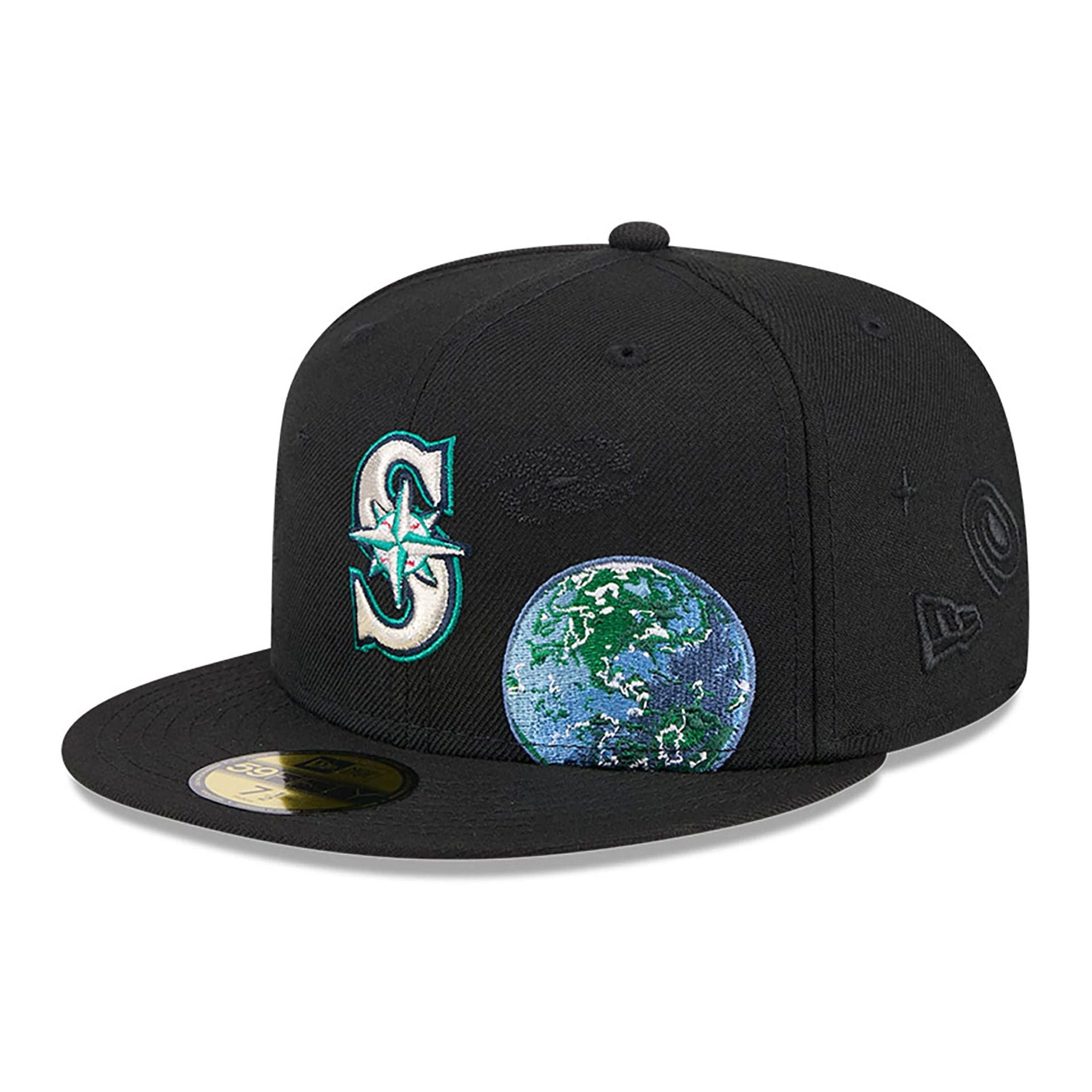 This is a Seattle Mariners Global Black 59FIFTY Fitted Cap 1