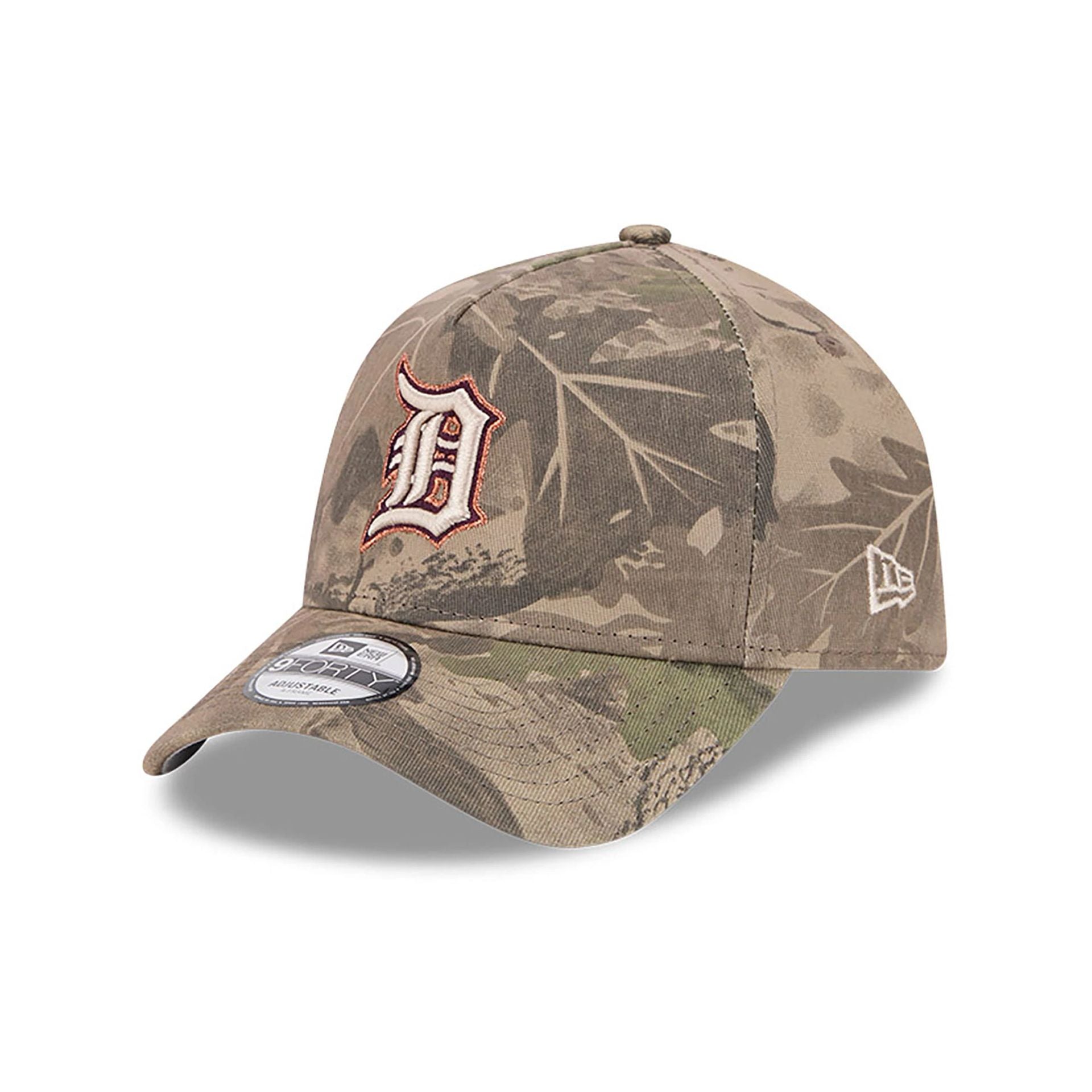 This is a Detroit Tigers Leaf Camo assorted print 9FORTY A-Frame Adjustable Cap 1