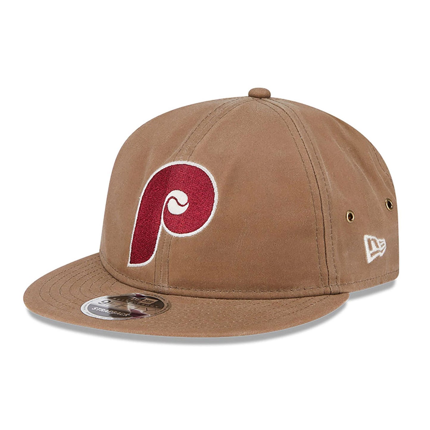 This is a Philadelphia Phillies Waxed Canvas Beige Retro Crown 9FIFTY Strapback Cap 1