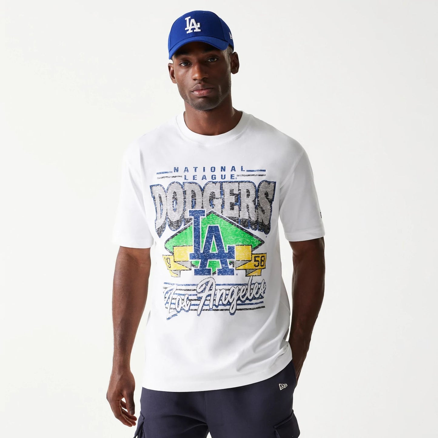 The Male model is wearing LA Dodgers Sport Classic White T-Shirt 1