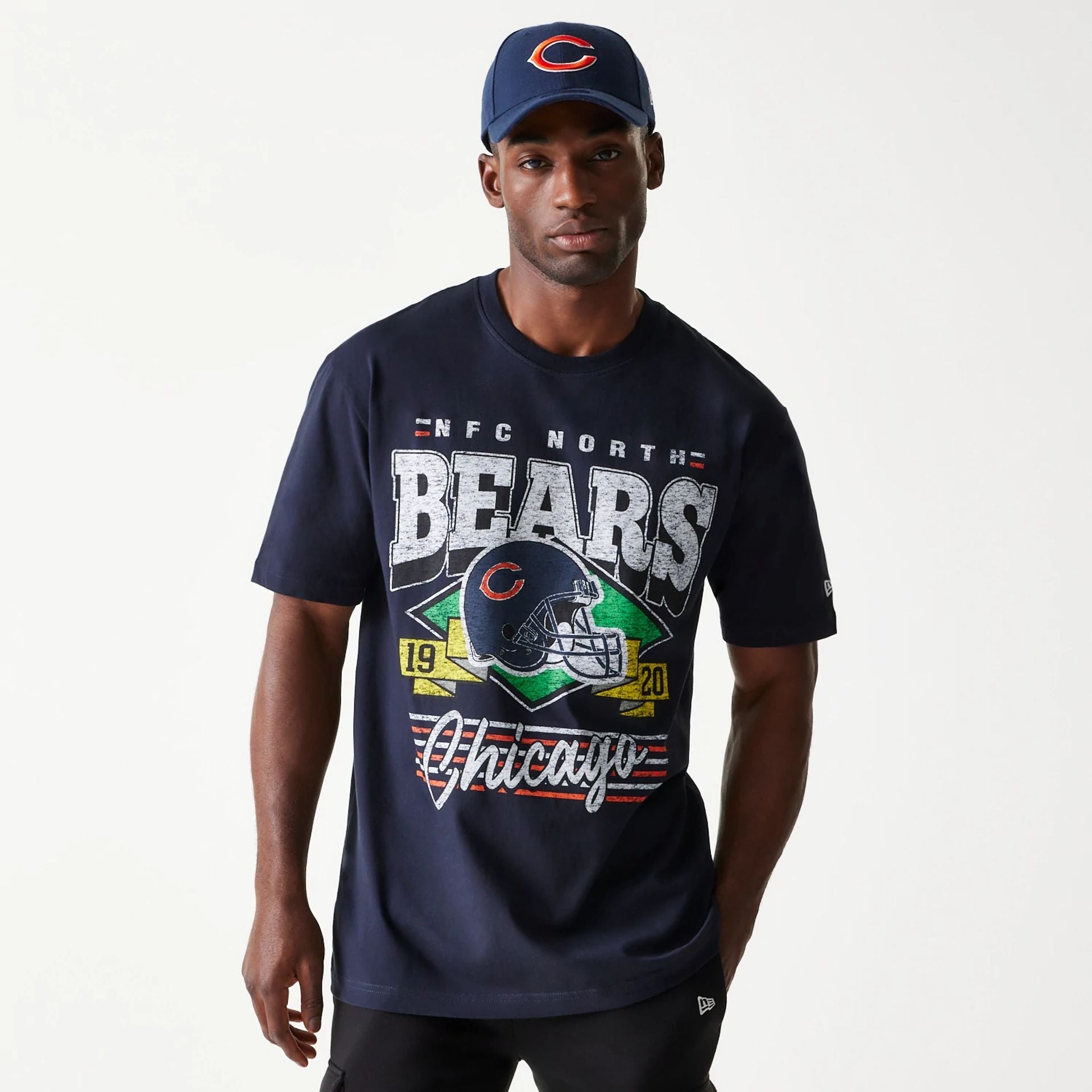 The Male model is wearing Chicago Bears Sport Classic Navy T-Shirt 1