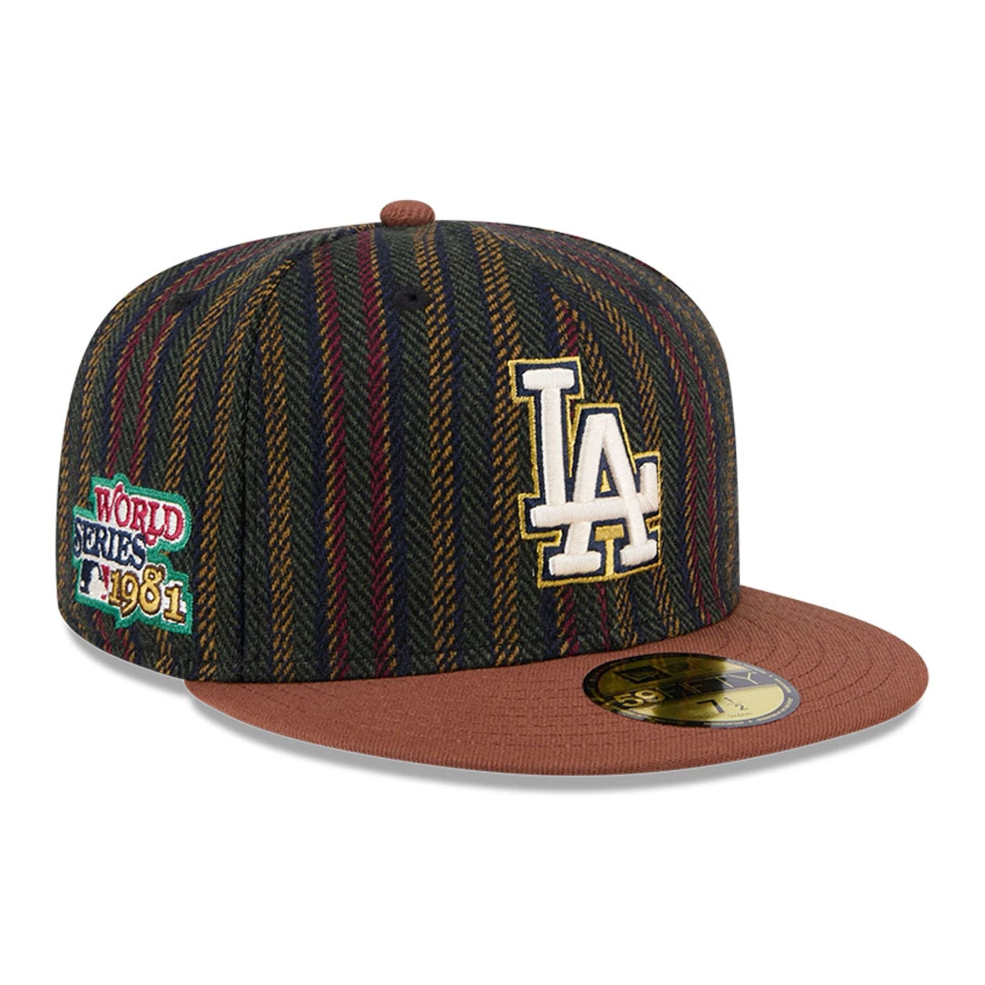 This is a LA Dodgers Vintage Herringbone Dark Brown 59FIFTY Fitted Cap 1